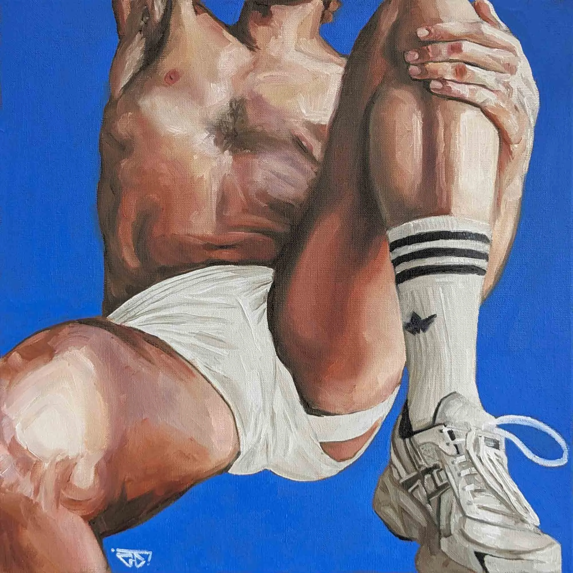 "Josh avait une sale gueule", huile sur toile 50x50 cm - 19,7x19,7 in, 2024
