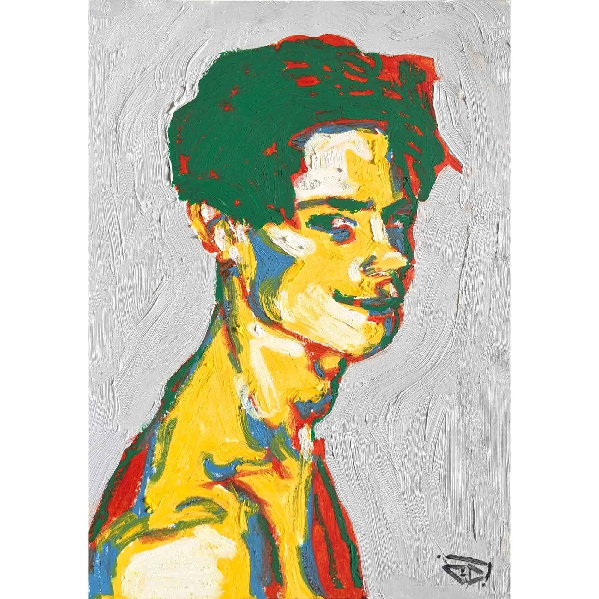 "Boris ne manque pas d'idée pour gâcher la fête d'anniversaire de sa copine" pastels à l'huile sur papier 21x14,8 cm - 8,3x5,8 in, 2025