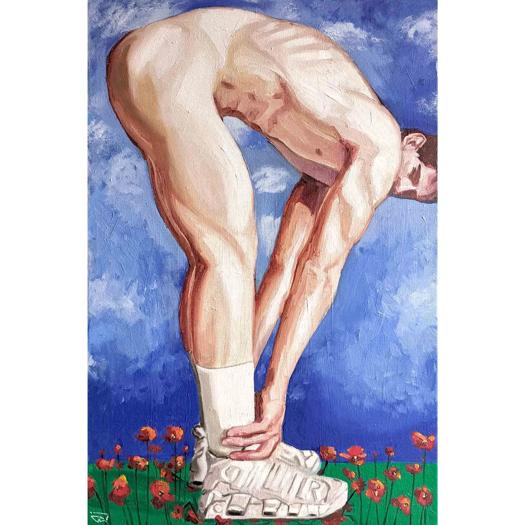 "Nicolas aimait faire son jogging le dimanche matin avant la messe", huile sur toile 60x40 cm - 23,6x15,8 in, 2024