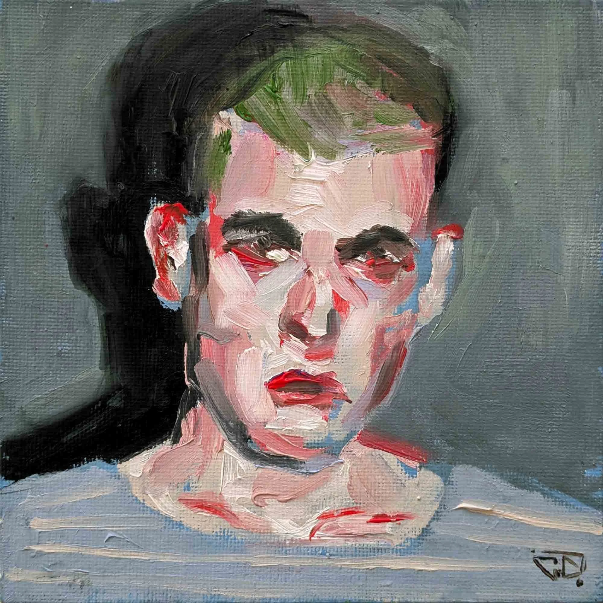 "Trop de Get27 dans le sang", huile sur carton entoilé 15x15 cm - 5,9x5,9 in, 2024