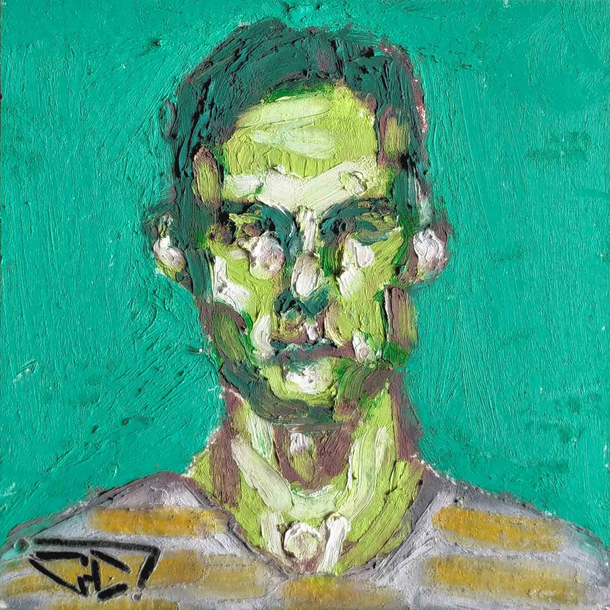 "Daniel n'aimait pas faire la vaisselle" pastels à l'huile sur papier 10x10 cm - 3,9x3,9 in, 2024