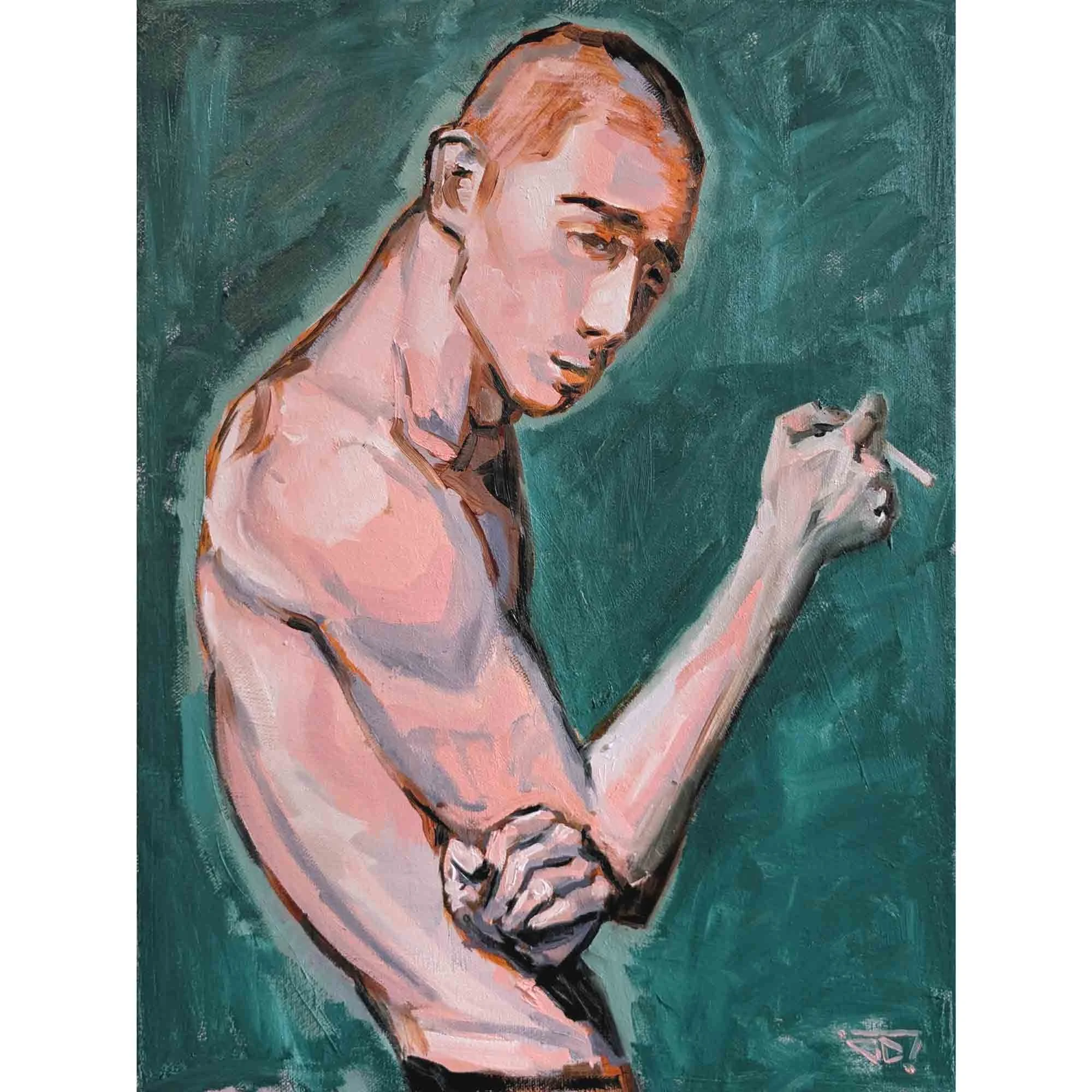 "Après ma cigarette, c'est toi que je fume", huile sur toile 40x30 cm - 15,8 × 11,8 in, 2024