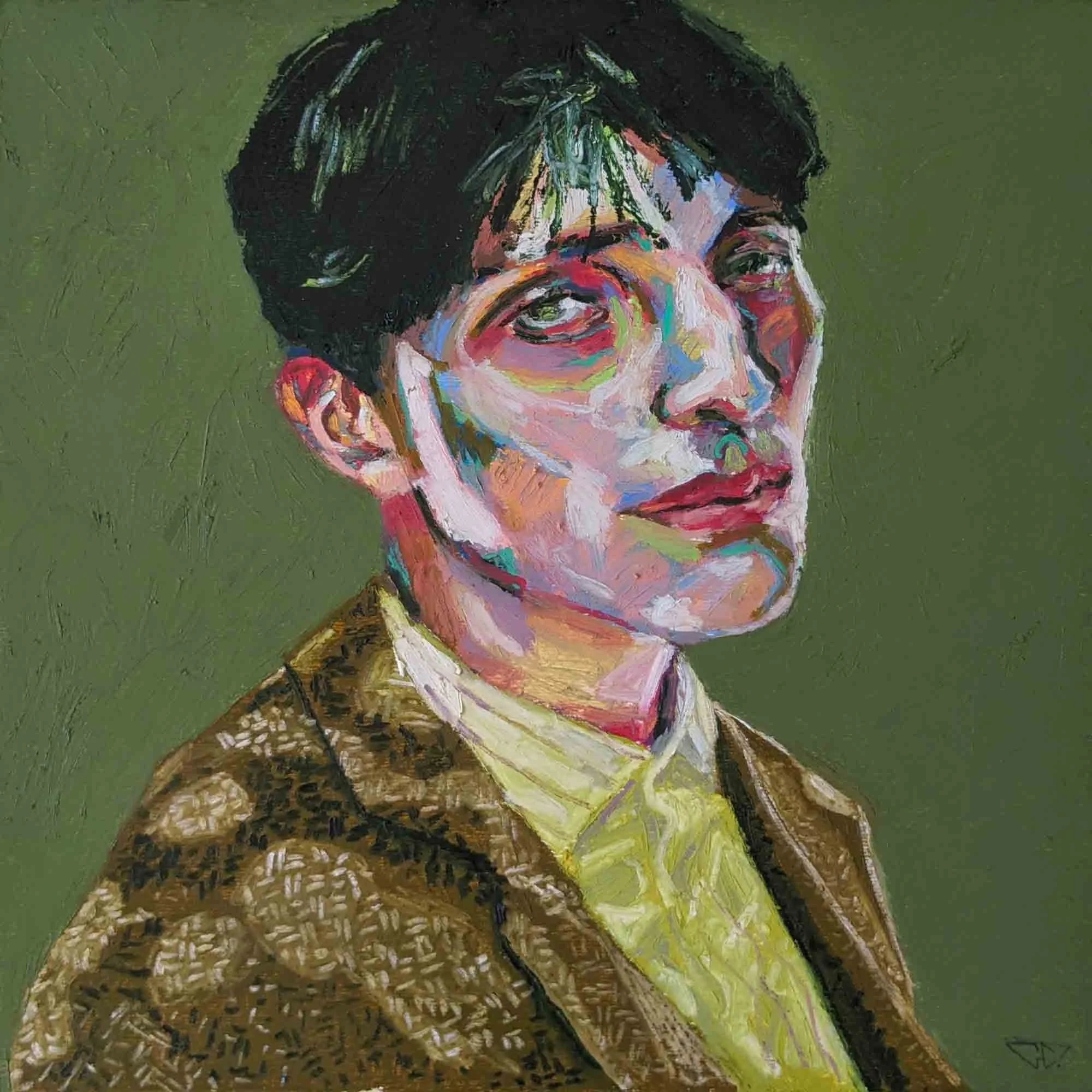 "T'es triste? Arrête!" pastels à l'huile sur papier 36x36cm - 14,2x14,2 in, 2024
