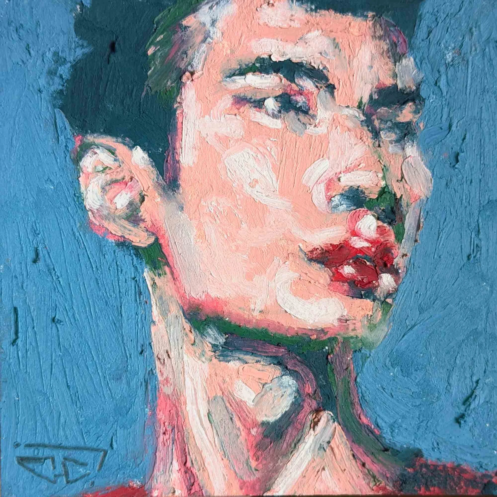 "Yves-Daisuke était danseur étoile" pastels à l'huile sur papier 10x10 cm - 3,9x3,9 in, 2024