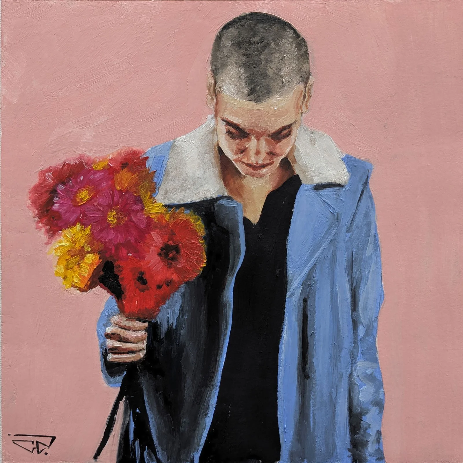 "Sorry not sorry", huile sur papier 19x19 cm - 7,5x7,5 in, 2023