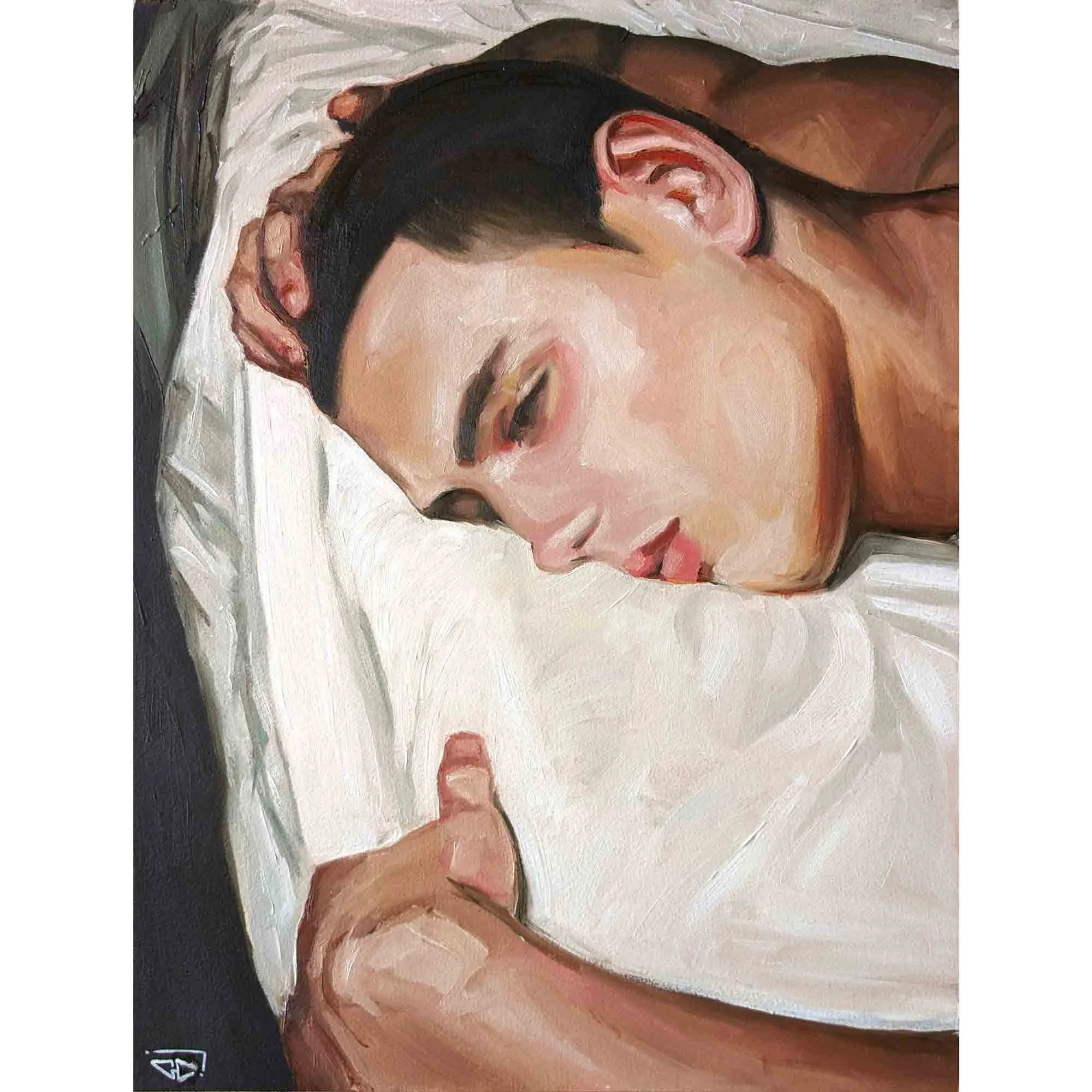 "Saverio n'aurait jamais imaginé aimer ça", huile sur papier 41x31 cm - 16,1x12,2,7 in, 2024