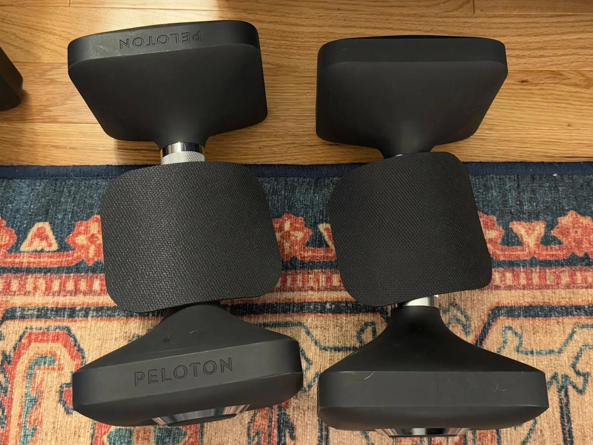 Peloton dumbbells with Grip Power Pads
