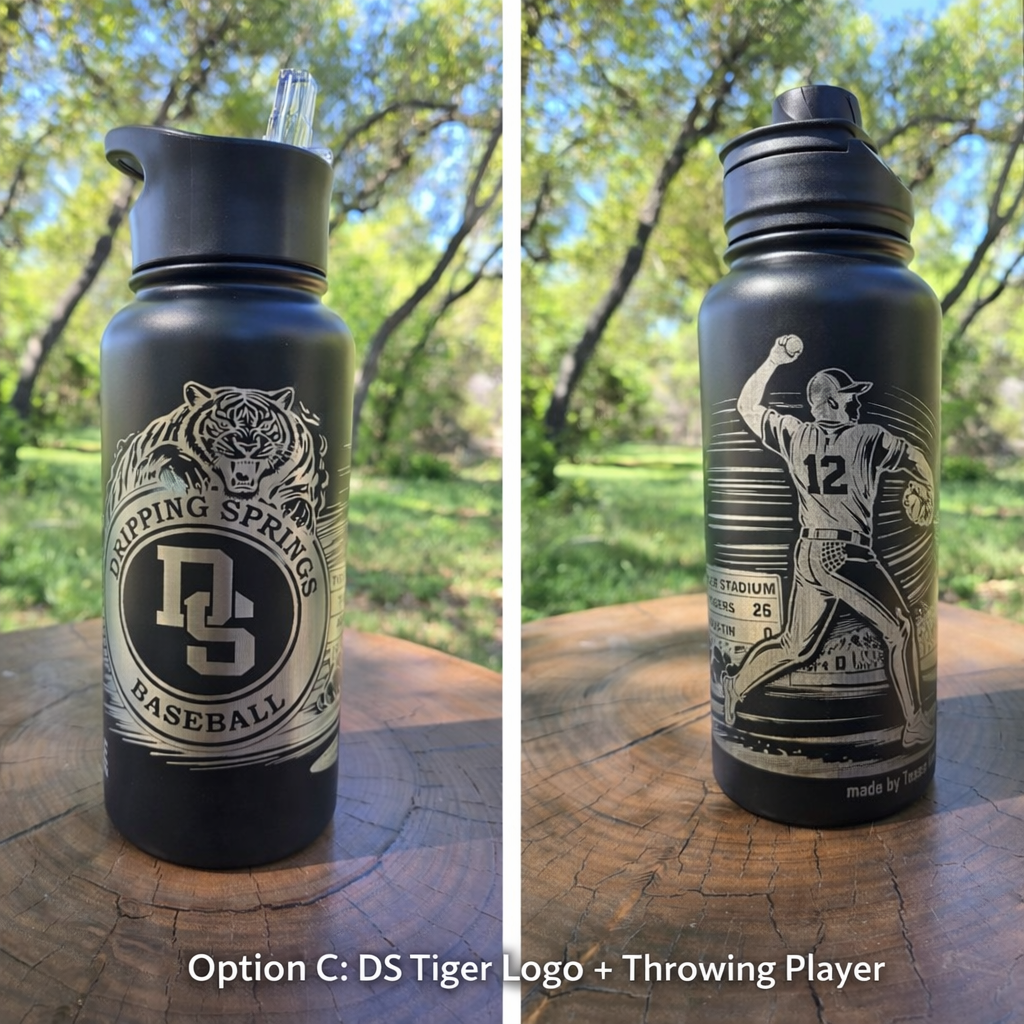 Dripping Springs Baseball Logo + Dynamic Thrower - 32oz & 64oz  Stainless Water Bottles