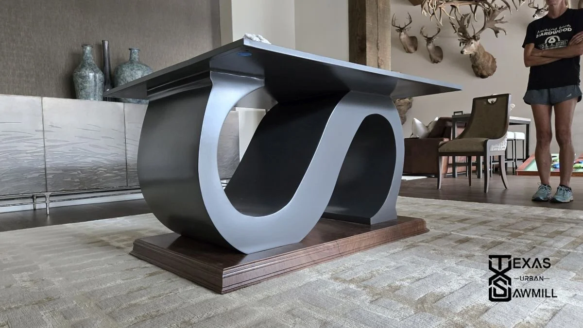 The base is a work of art in its own right—a handcrafted sculpture that showcases the meticulous attention to detail and exceptional craftsmanship of Texas Urban Sawmill. Its beauty stands alone, commanding admiration from every angle.  The base was 