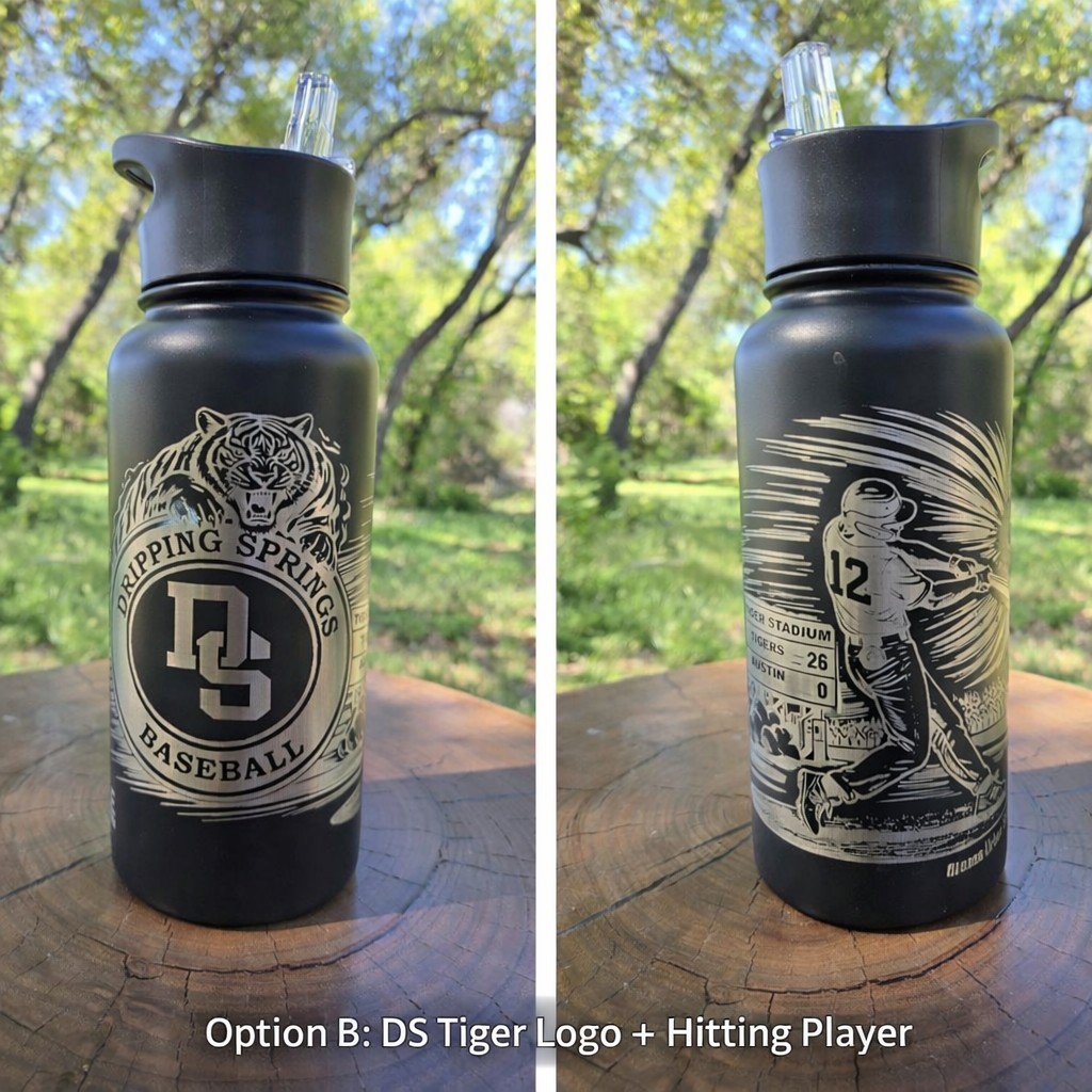 Dripping Springs Baseball Logo + Dynamic Hitter - 32oz & 64oz  Stainless Water Bottles