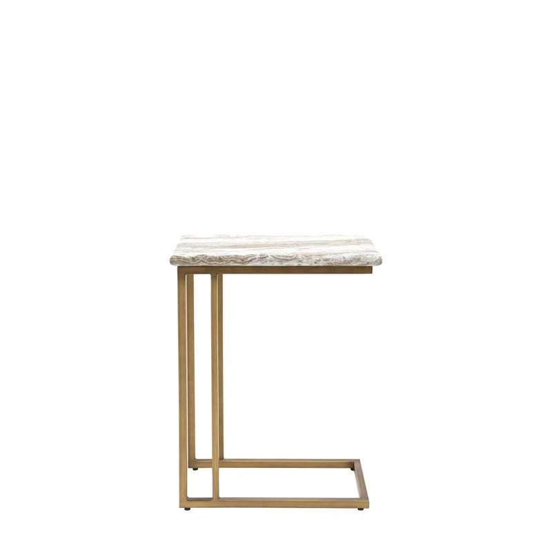 Marble-Effect Supper Table with Gold Metal Base