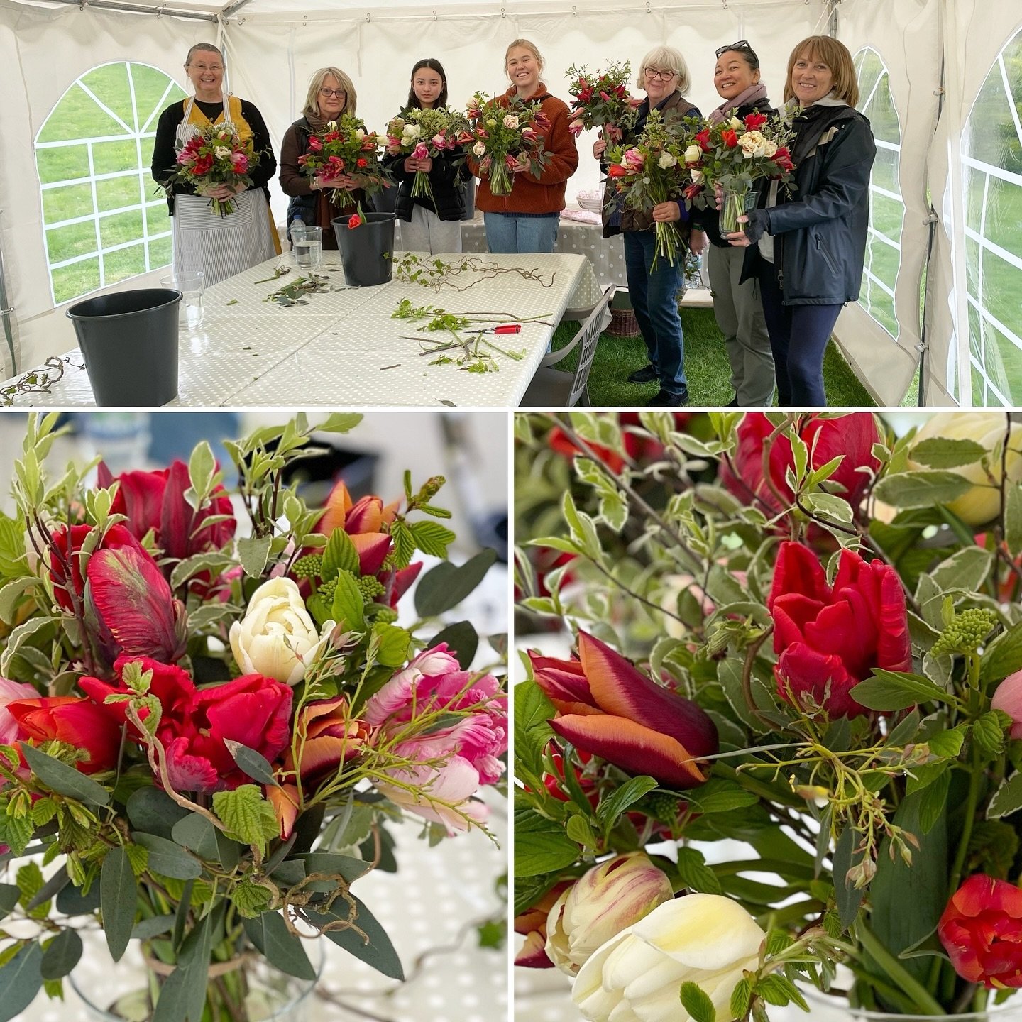 A huge thank you to @verycherrydesigns for an inspiring floristry workshop this morning at Chiltern Sky Flowers. British grown seasonal flowers came into their own. Freshly picked Tulips, Cornus, Hornbeam, Hazel, Pittosporum and Eucalyptus. 

The mar