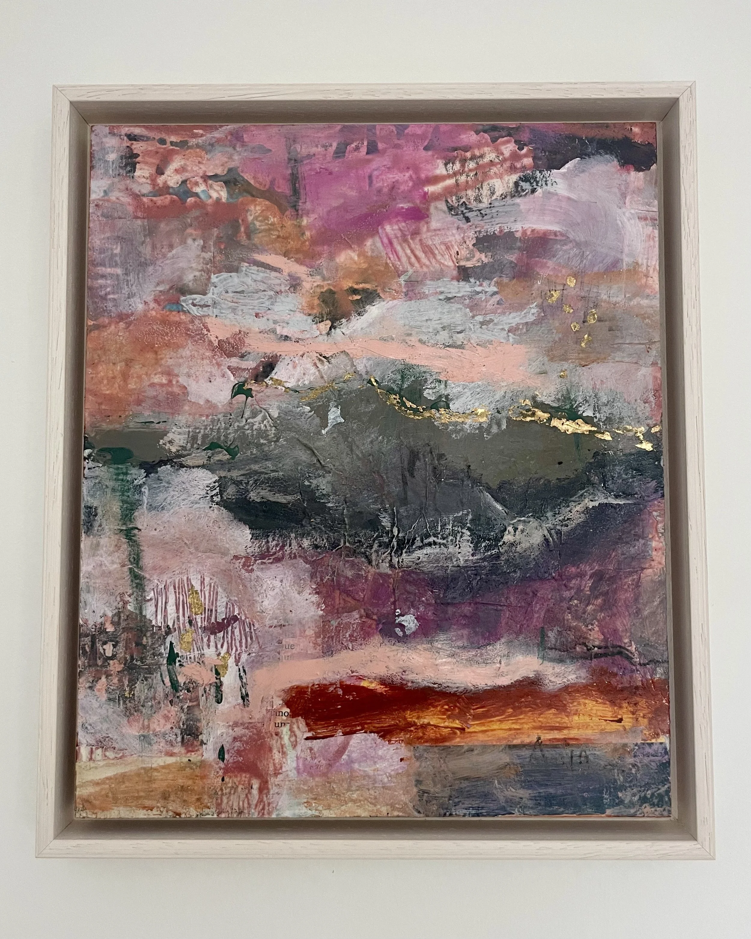 "When the Mountains sing", Mixed media on wooden panel. 29x34 cm. 2025. 500 €