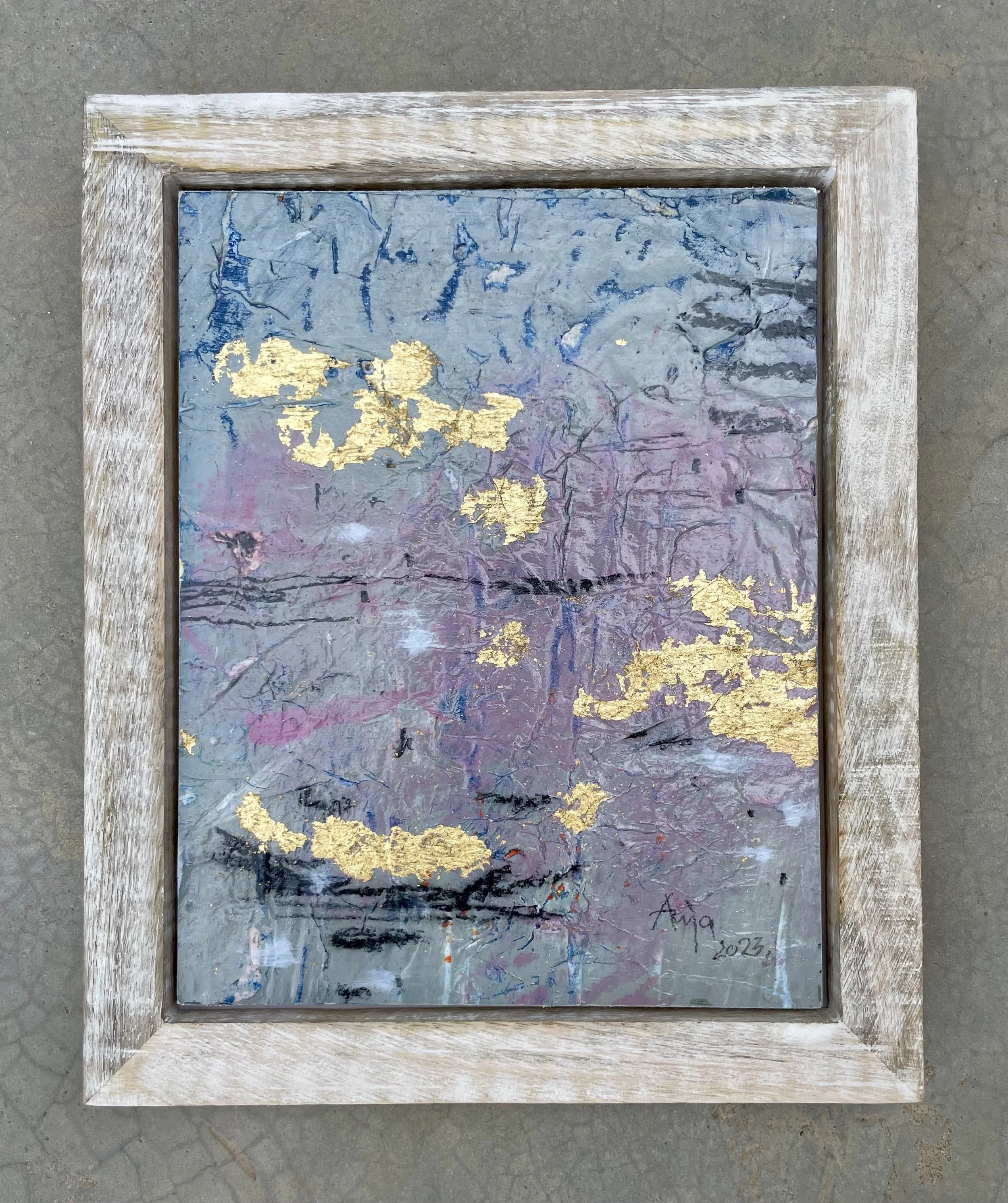 "Reflections", Mixed media on wooden panel. 23x28 cm. 2024. Price: 300€