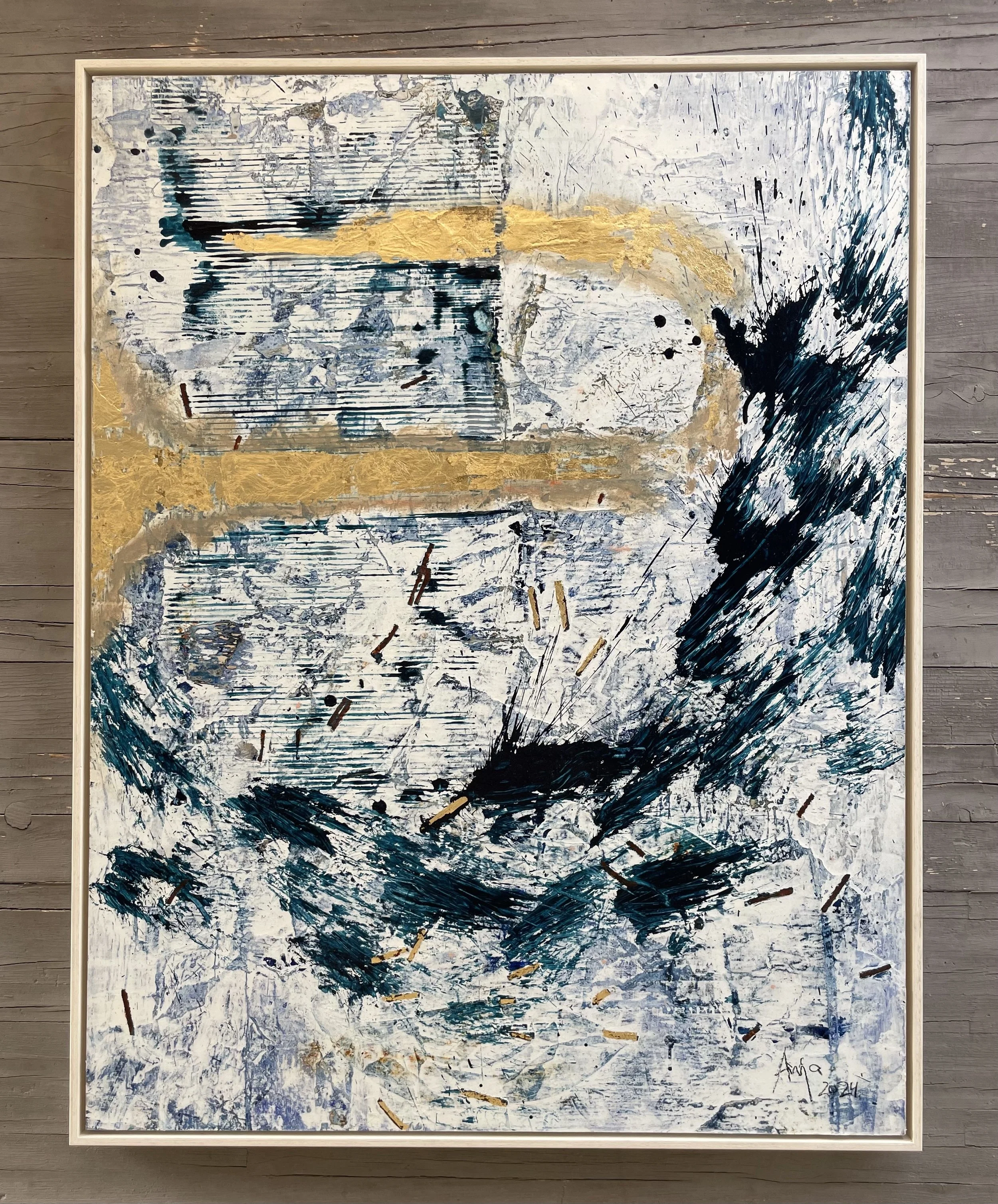 "Don't mind the Weather", Mixed media on wooden panel, 90x115 cm. 2024. Price: 2800€