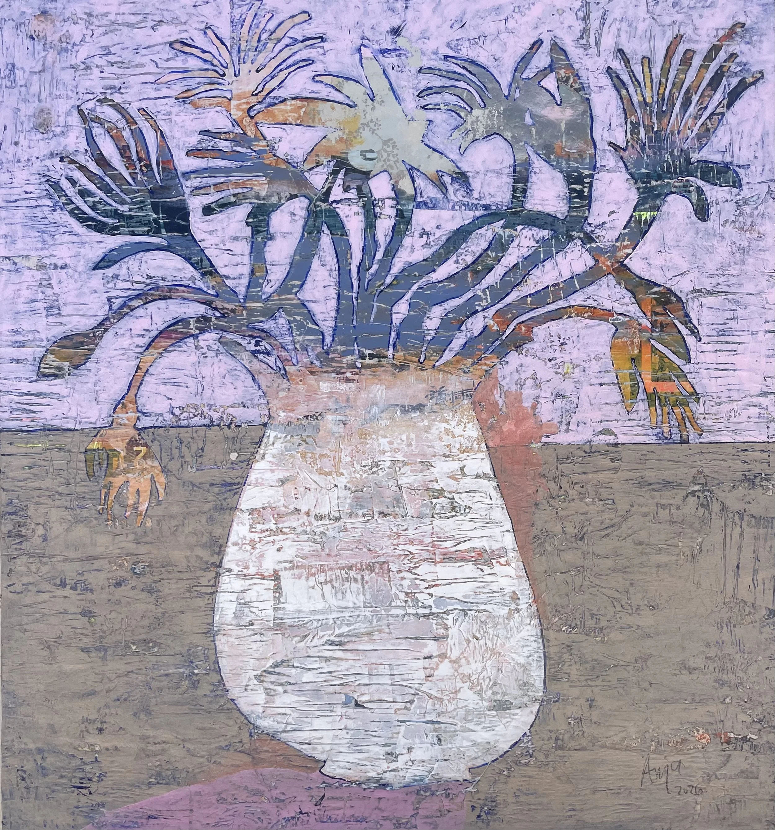 "Bouquet of Change" mixed media on wooden panel. 114x122 cm. 2026