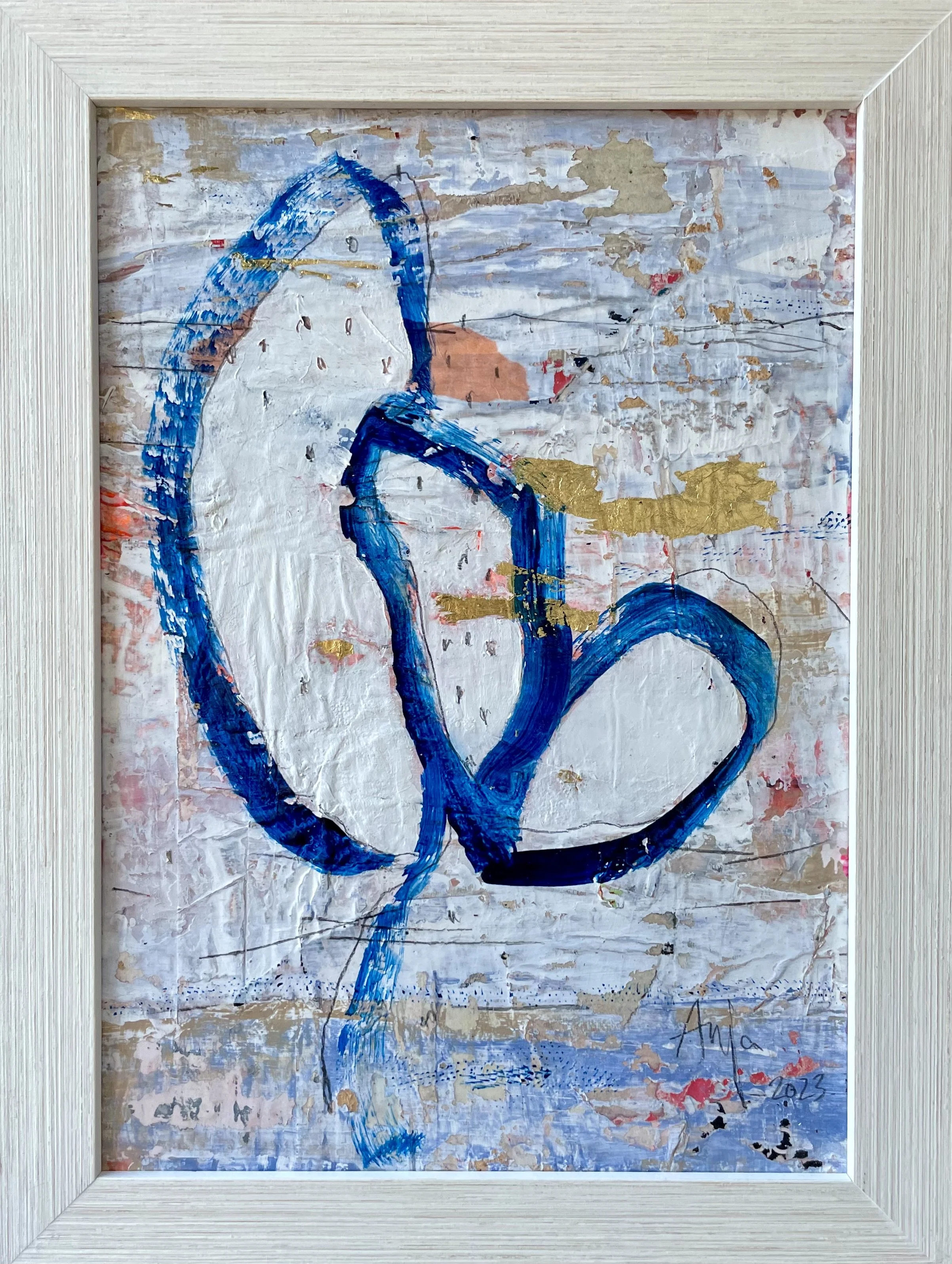 "Joyful" mixed media on wooden panel, 36x48 cm. 2023. 400€