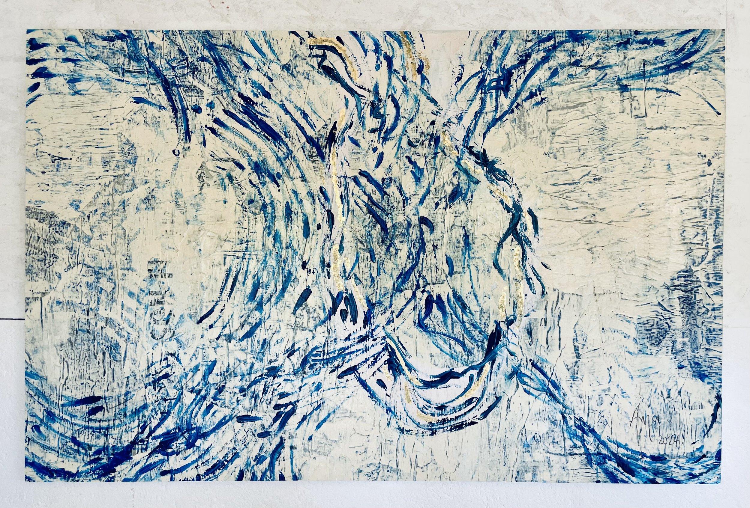 "Let it go" mixed media on wooden panel. 155x102cm. Price: 3200€