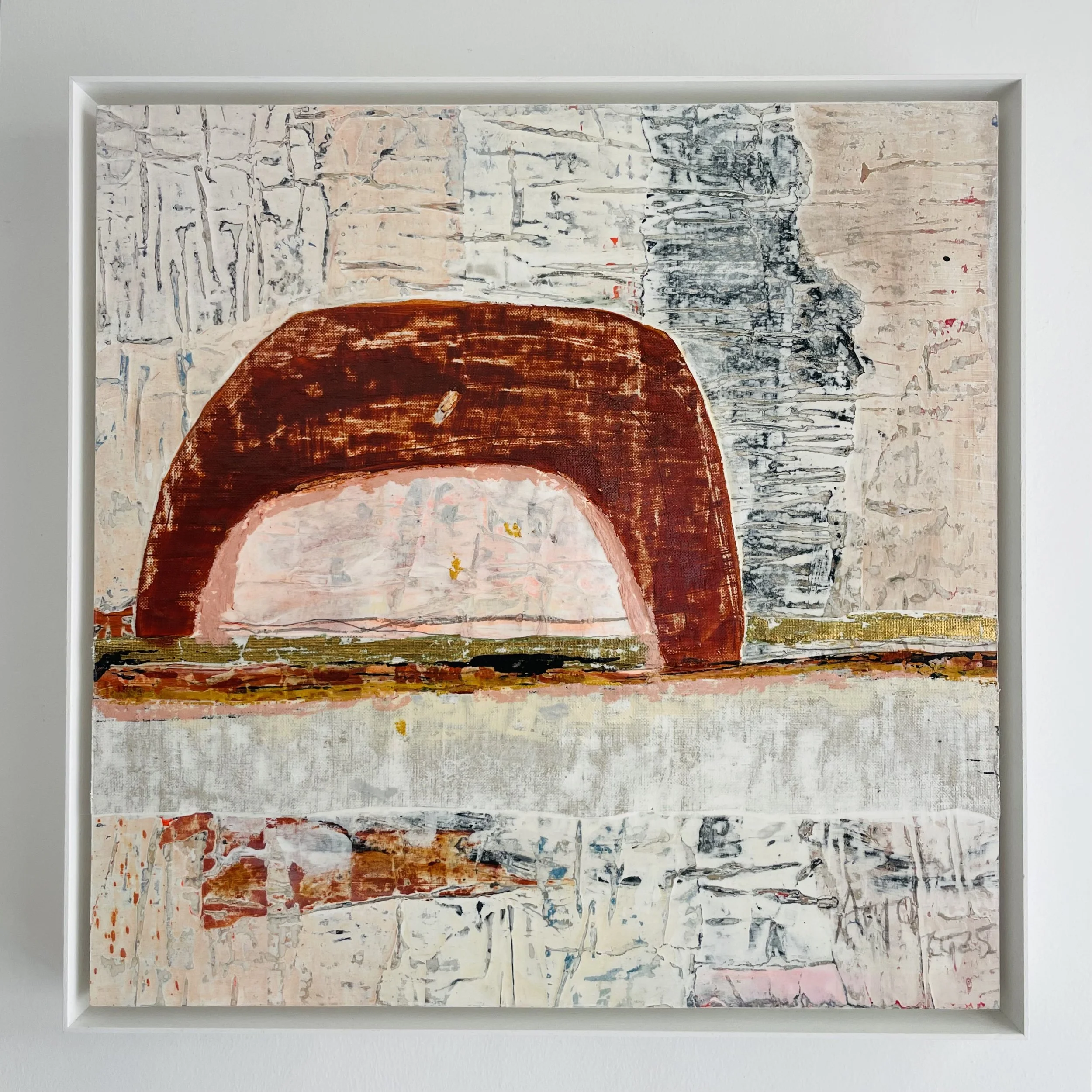 "El Puente" mixed media on wooden panel. 50x50 cm. 2025. Price: 1000€