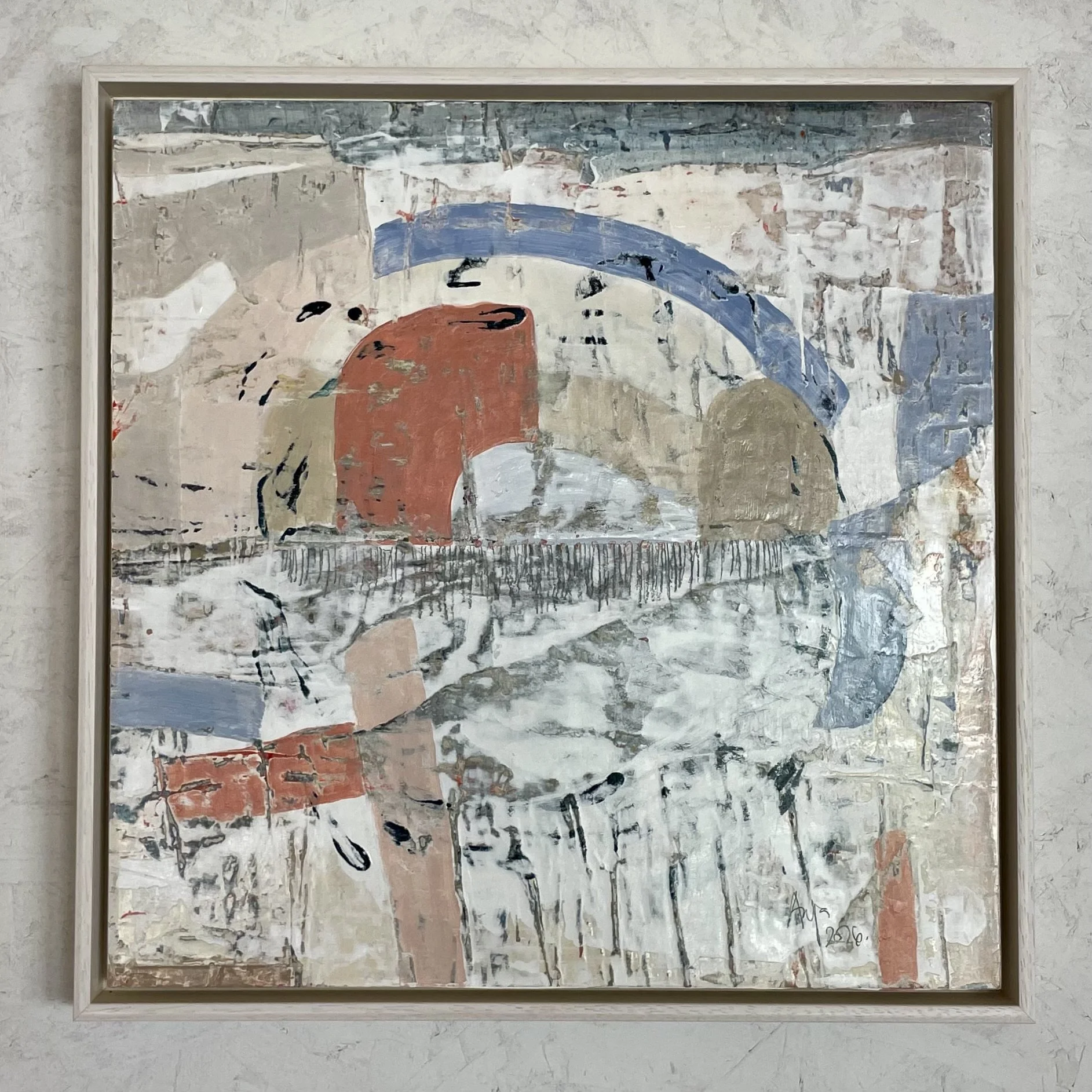 "Quiet Portal", mixed media on wooden panel. 40x40 cm. 2025. Price: 800€
