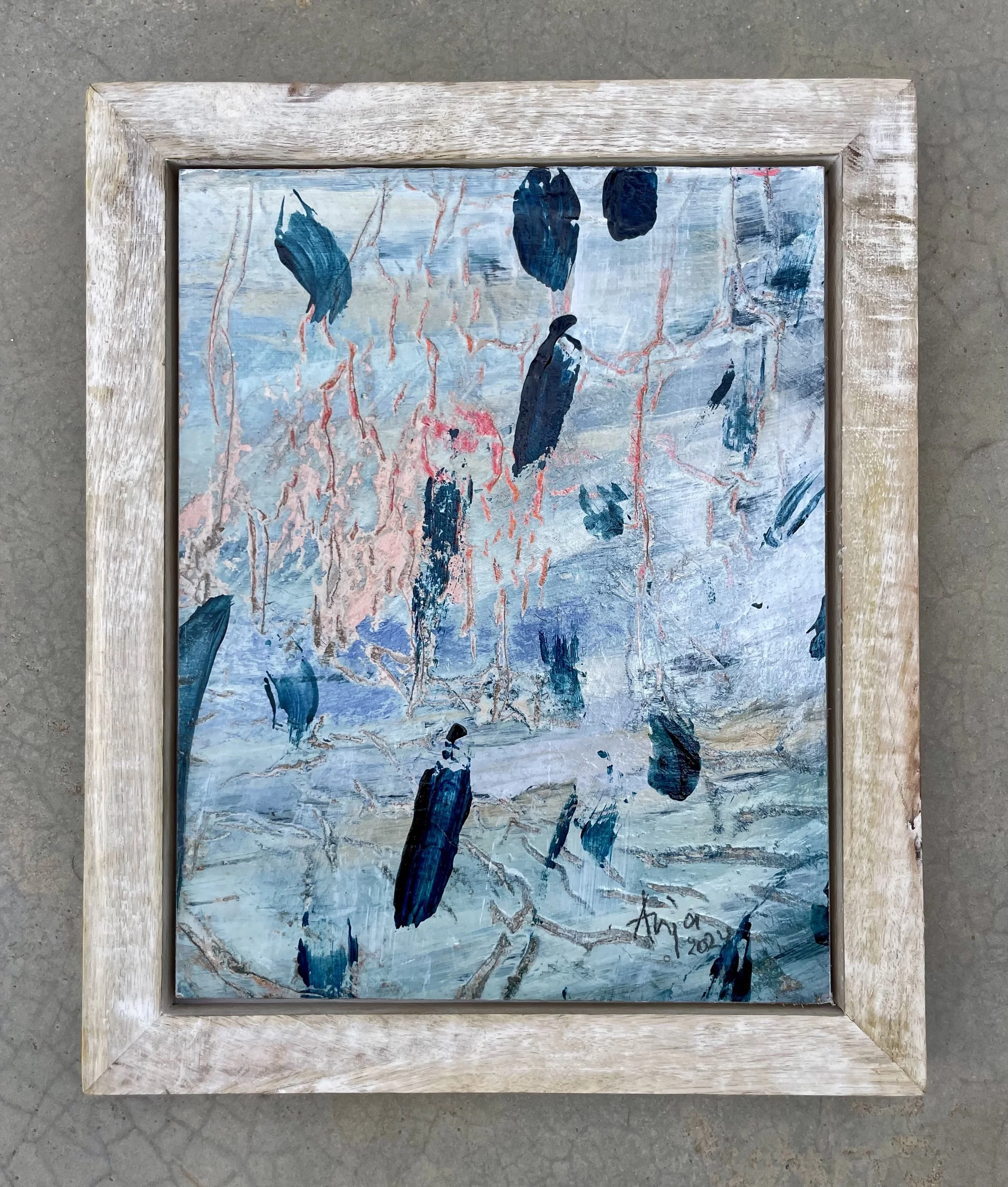 "Let it Rain", Mixed media on wooden panel. 23x 28 cm. 2024: Price: 300€