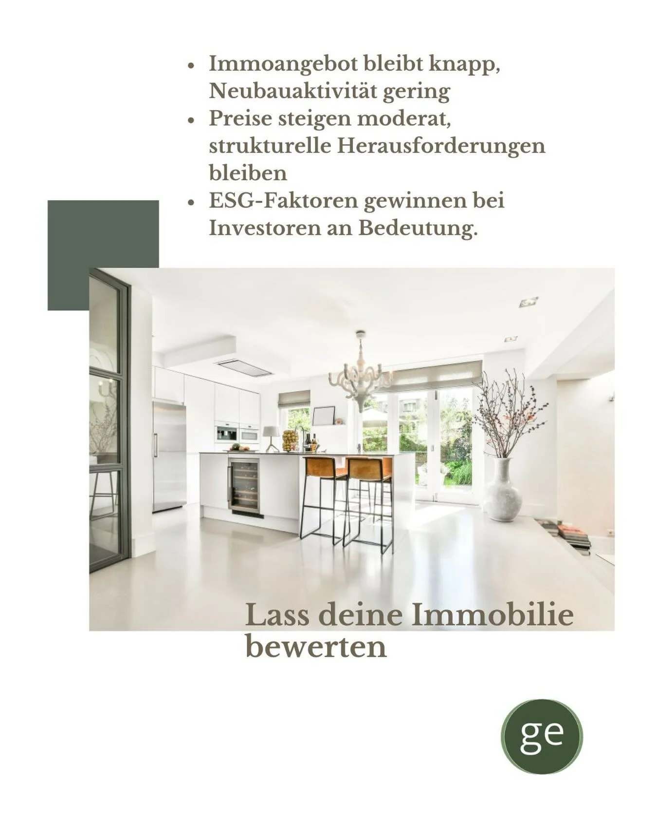 Die derzeitige Marktstruktur &amp; Angebotslage

➡️ Diverse Auswertungen und Marktreports (&bdquo;Immobilienmarkt 2026&ldquo;-Ausblick) betonen:
	&bull;	Angebot bleibt knapp, Neubauaktivit&auml;t gering;
	&bull;	Preise steigen moderat, aber strukture