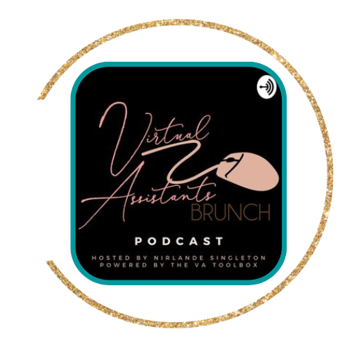 Virtual Assistant Brunch podcast cover with a green outline and the digital solutions team's gold circle icon surrounding it