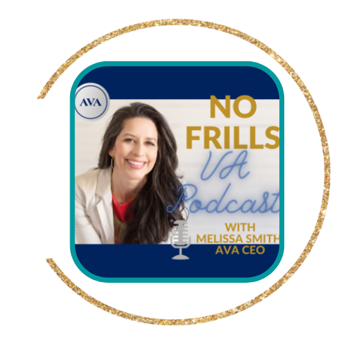 No Frills VA Podcast cover with a green outline and the digital solutions team's gold circle icon surrounding it