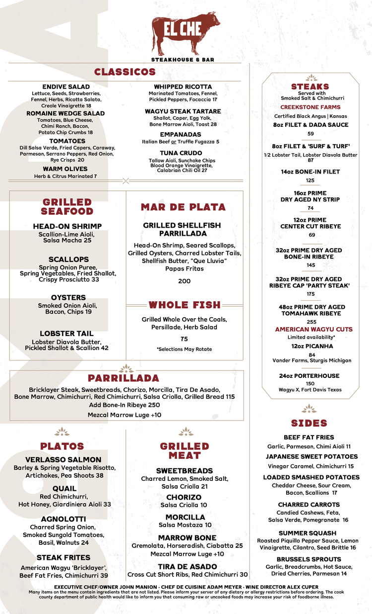 Menu — El Che Steakhouse & Bar