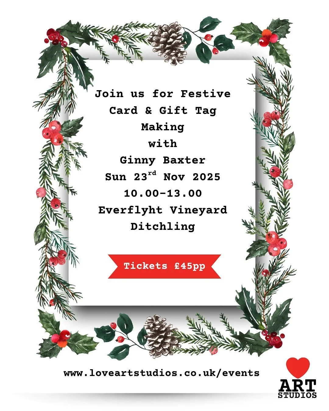 Step into the festive season with creativity and sparkle! β¨
Join artist & designer Ginny Baxter, assisted by Abigail Lock, for a joyful hands-on workshop where you’ll craft 10 beautiful cards and 10 gift tags - all while sipping Everflyht&r