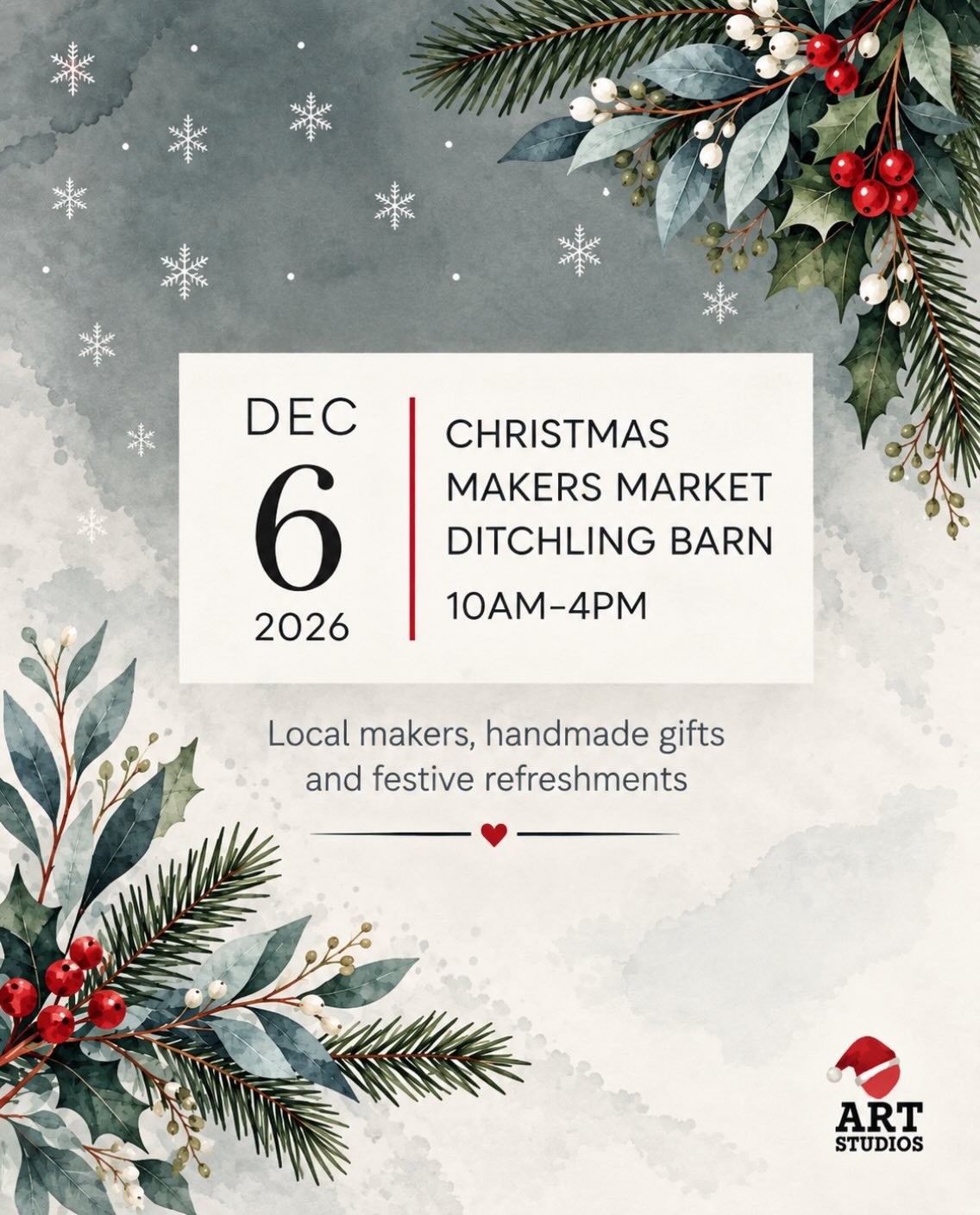 IT&rsquo;S OFFICIAL! OUR FIRST CHRISTMAS MAKERS MARKET!

We&rsquo;re so excited to be bringing together a wonderful collection of local artists and makers, alongside our brilliant Love Art Studios creative team, for a festive day at Ditchling Barn!

