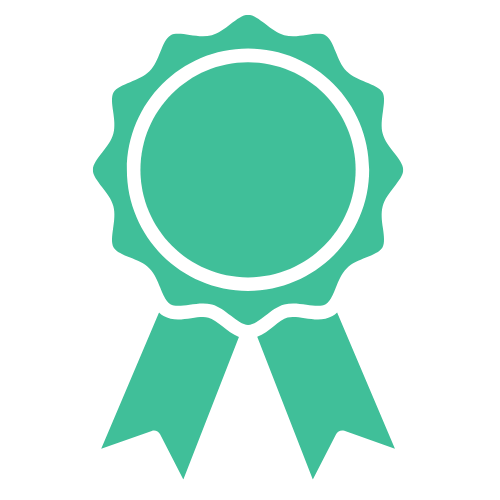 Illustration of a turquoise award ribbon with a circular center and two ribbon tails.
