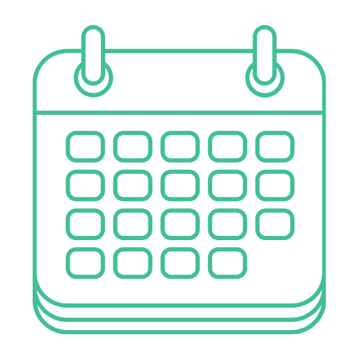 Digital calendar icon with a grid of squares and two rings at the top for hanging.