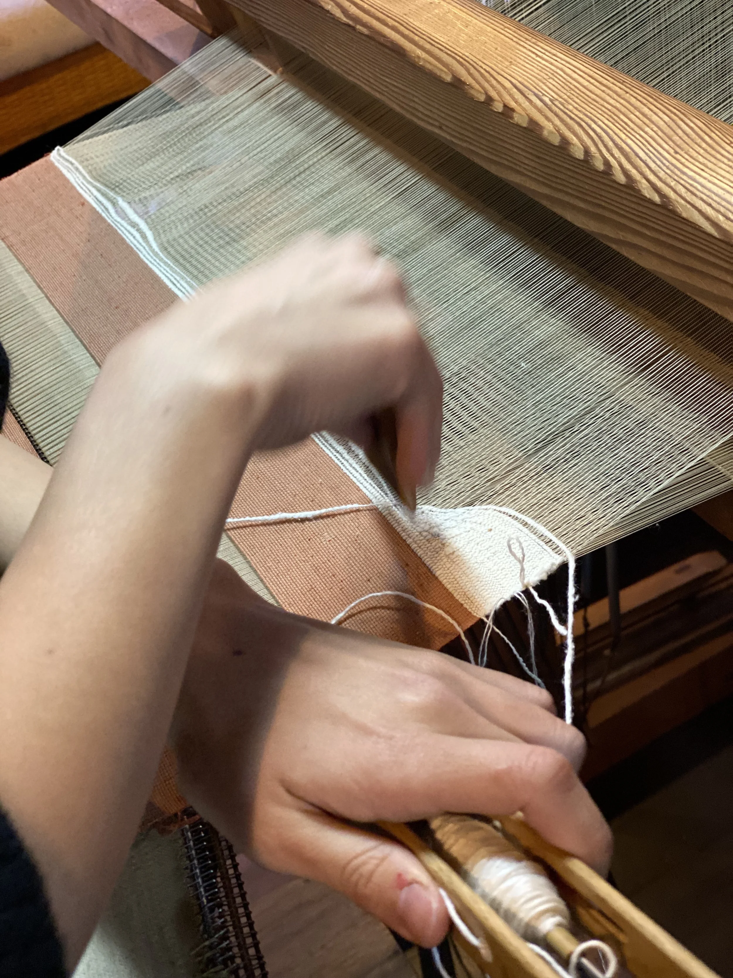 Silk twill — handwoven Hokusai waves.

An intricate wave pattern that requires such precision in the weave structure that only one person in Japan can still produce it. This is not a printed design — the pattern is created entirely through the rhythm