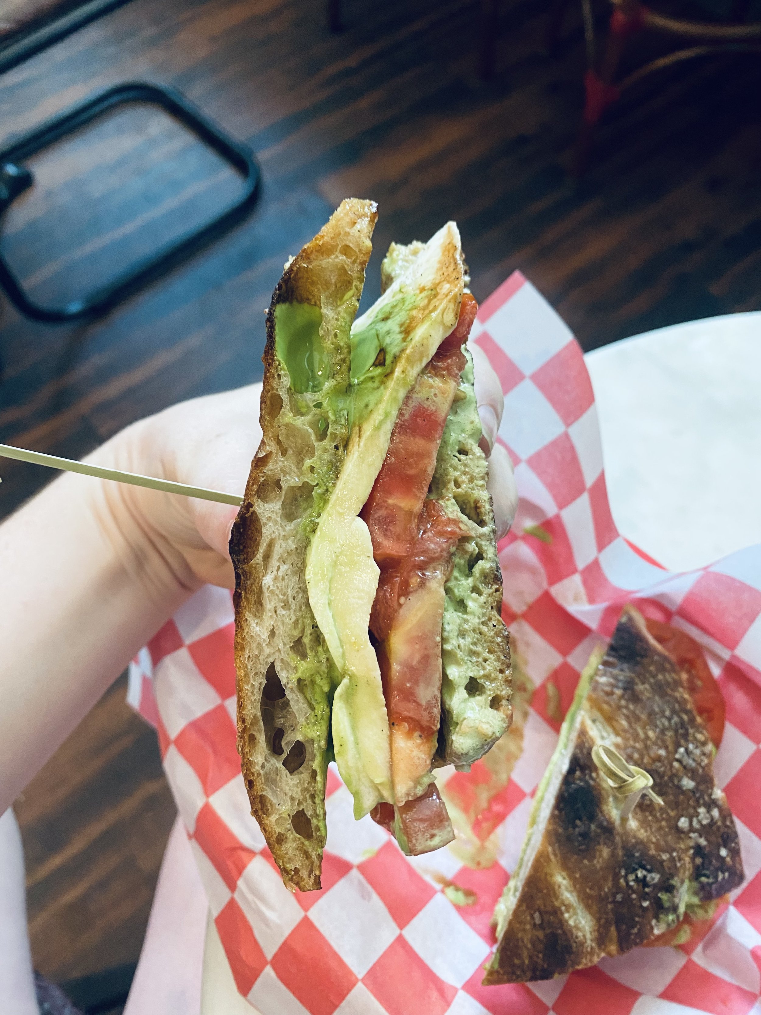 Caprese sandwich with tomatoes and mozzarella.