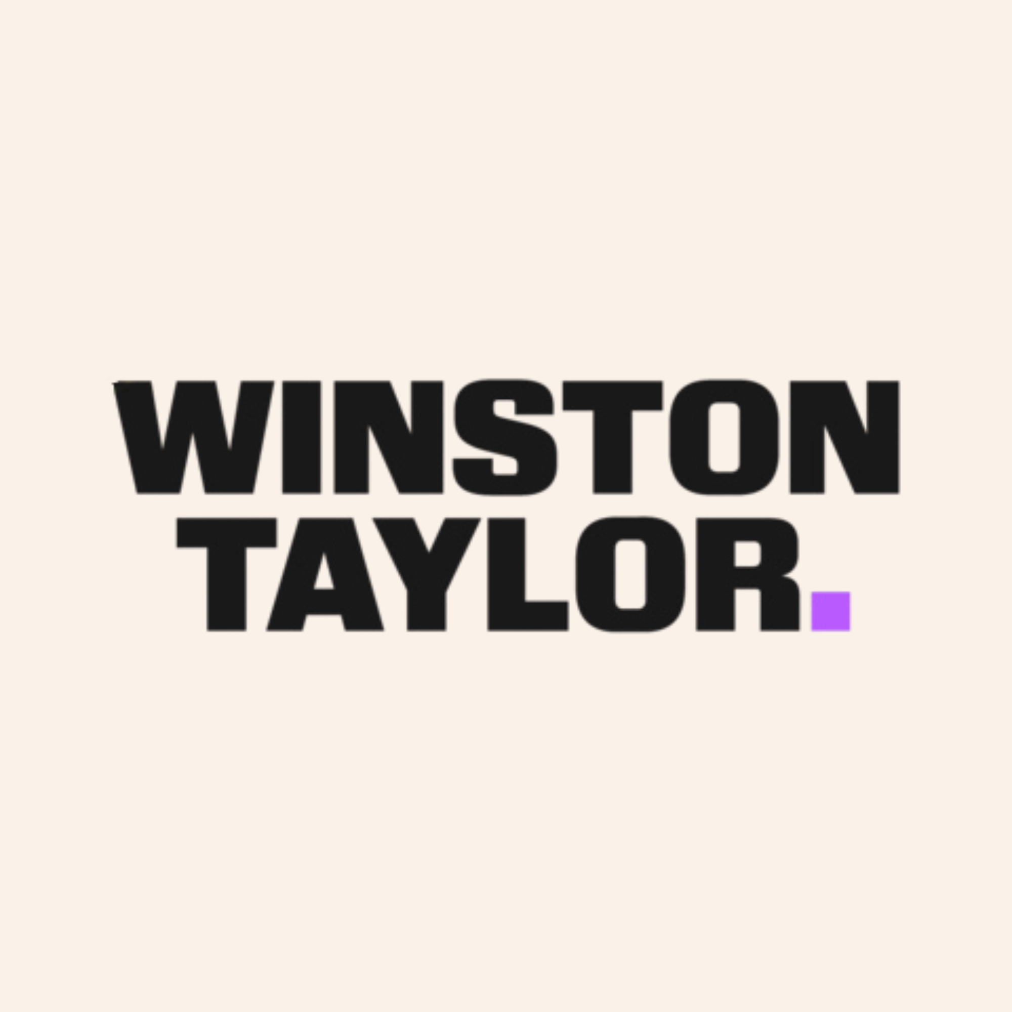 Texte partiel indiquant « Winston Taylor » et un petit carré violet sur fond beige.