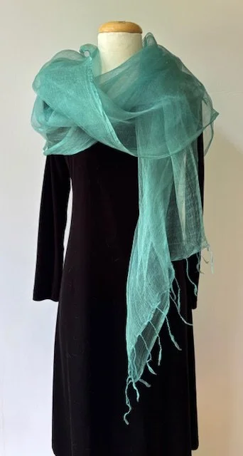 Aqua Hand Dyed Silk Doublecloth Scarf