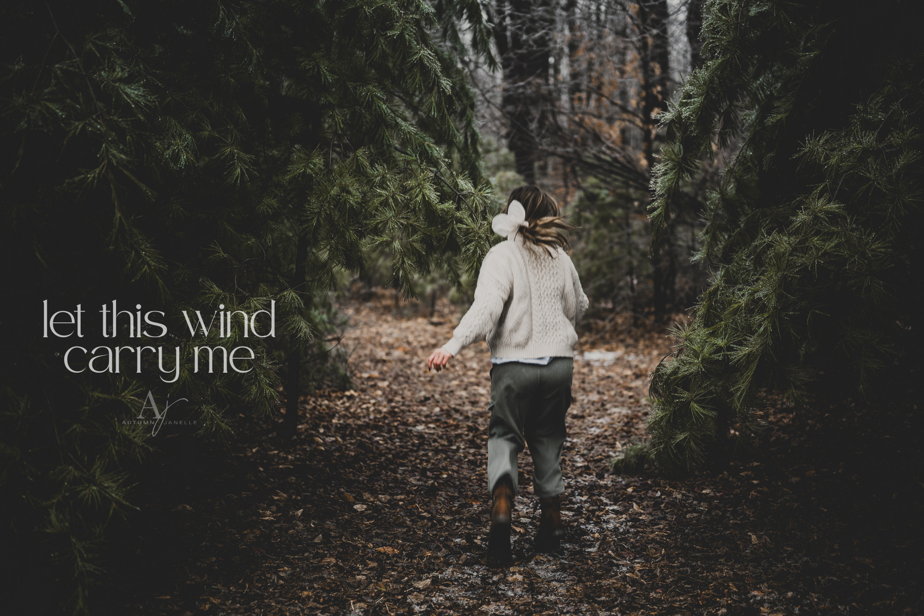 girl running into the forest