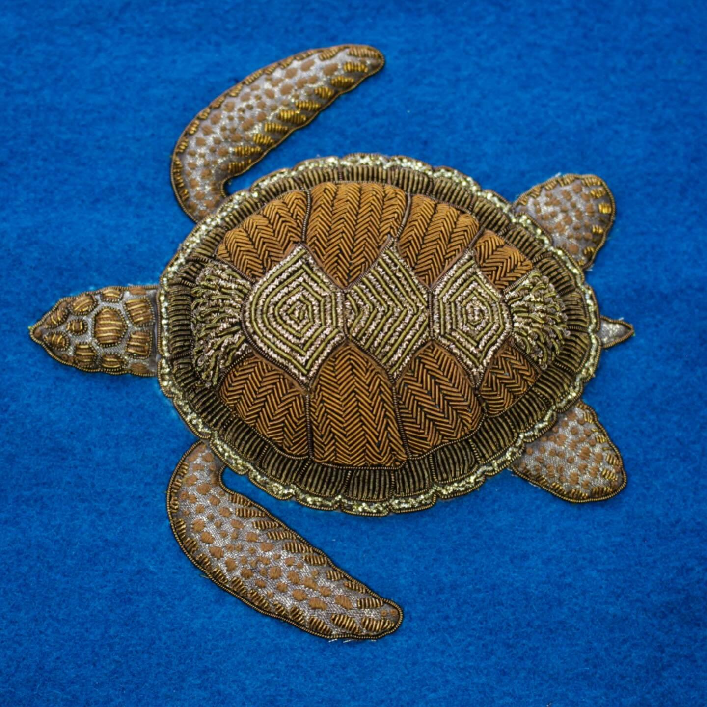 Goldwork embroidery turtle!! 🐢 

This is one of my favourite course designs ever!! I adore this little turtle and I cannot wait to teach this course. Such a cutie! 

This course teaches padding techniques we haven&rsquo;t covered yet on any of our c