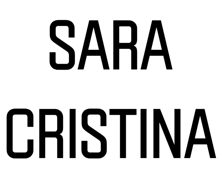 The image features the names "SARA" and "CRISTINA" written in large, bold, black capital letters on a white background, with "SARA" positioned above "CRISTINA."