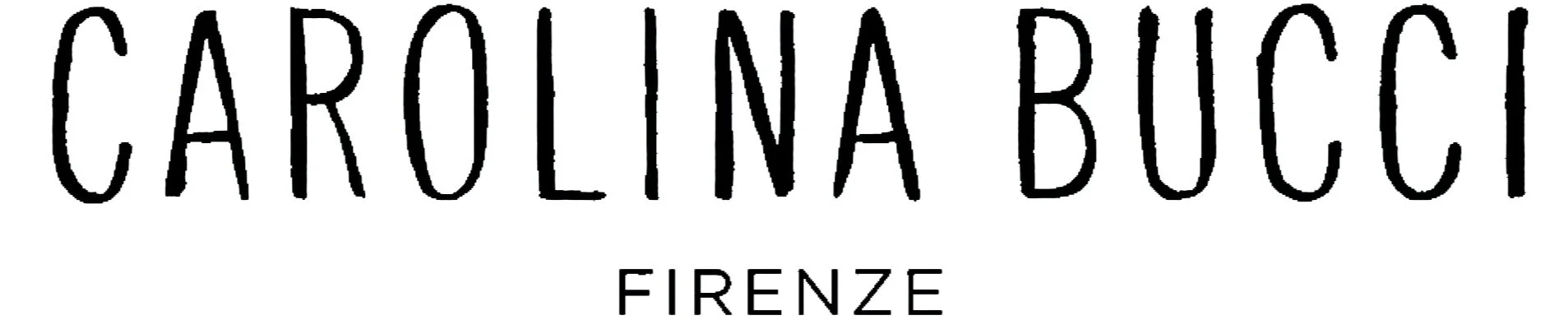Text reading 'Carolina Bucci Firenze' in black hand-drawn style font on a white background.