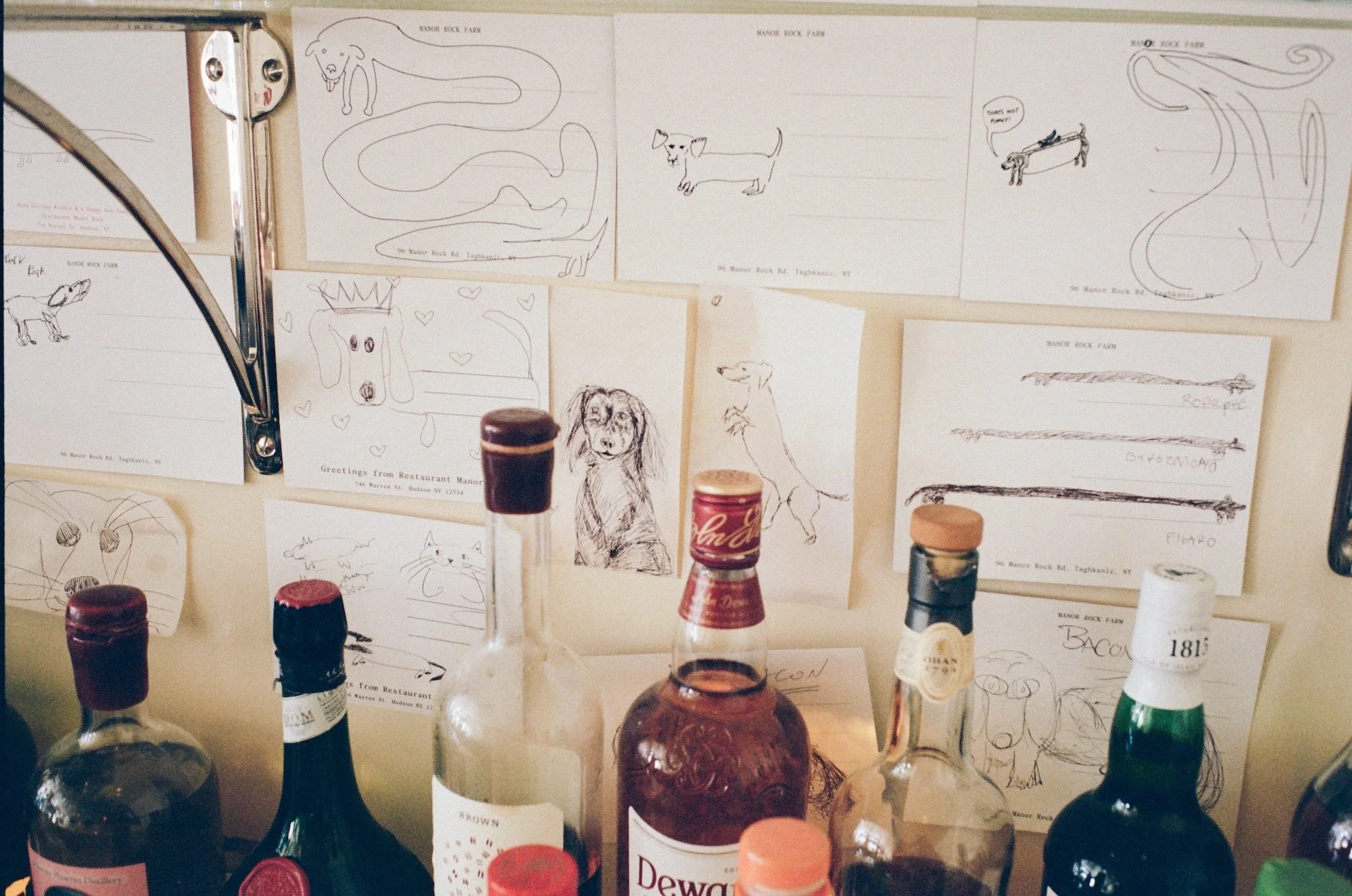 Drawings of Dachshunds and bottles