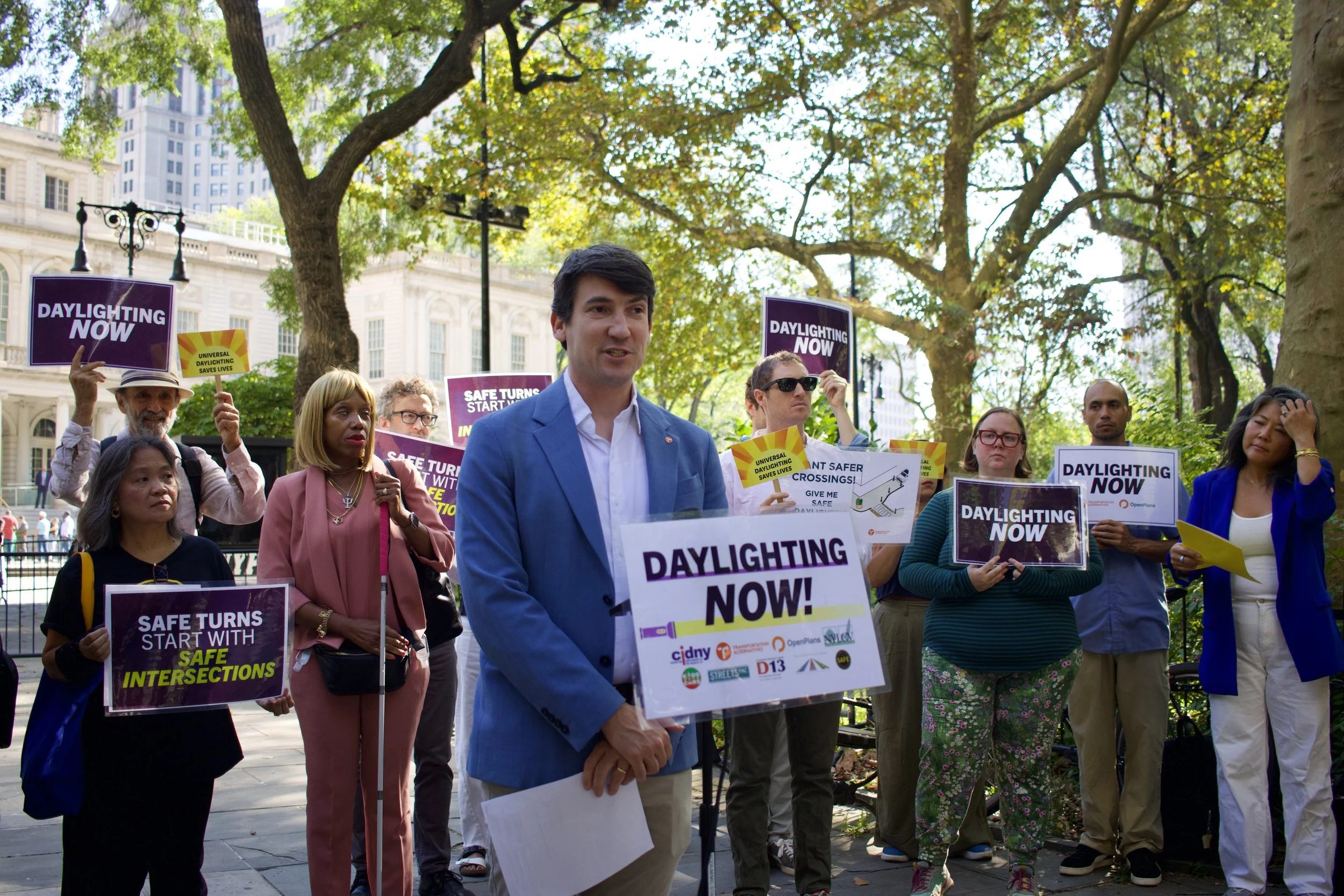 Now with Majority Council Support, Council Member Julie Won; Leading Safe Streets, Climate, and Disability Rights Groups Rally with Community Members Rally in Support of Universal Daylighting 