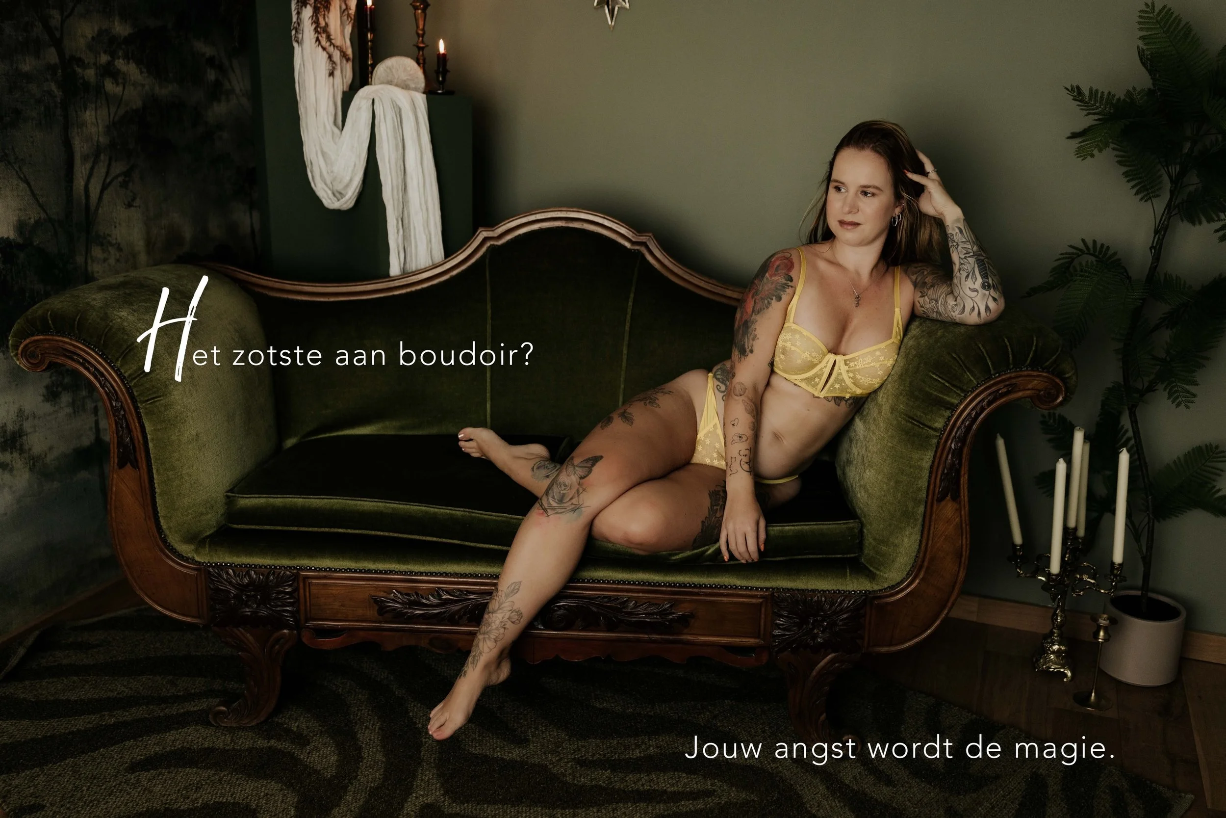 Hetgeen de meeste vrouwen zo beangstigt aan een boudoir sessie&hellip; Is net hetgeen dat er de meeste magie aan geeft.

Ruimte innemen.

Daar staan, zitten, liggen, maar vooral gewoon zijn.
&Eacute;cht zijn.

Aanwezig zijn, voor jezelf. Een spreekwo