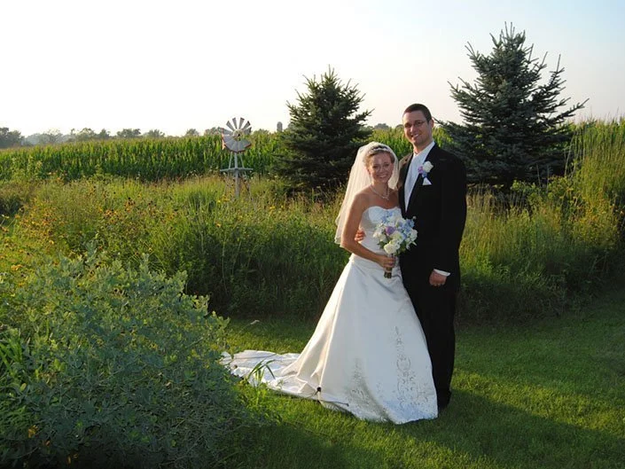 couple in wild flower field