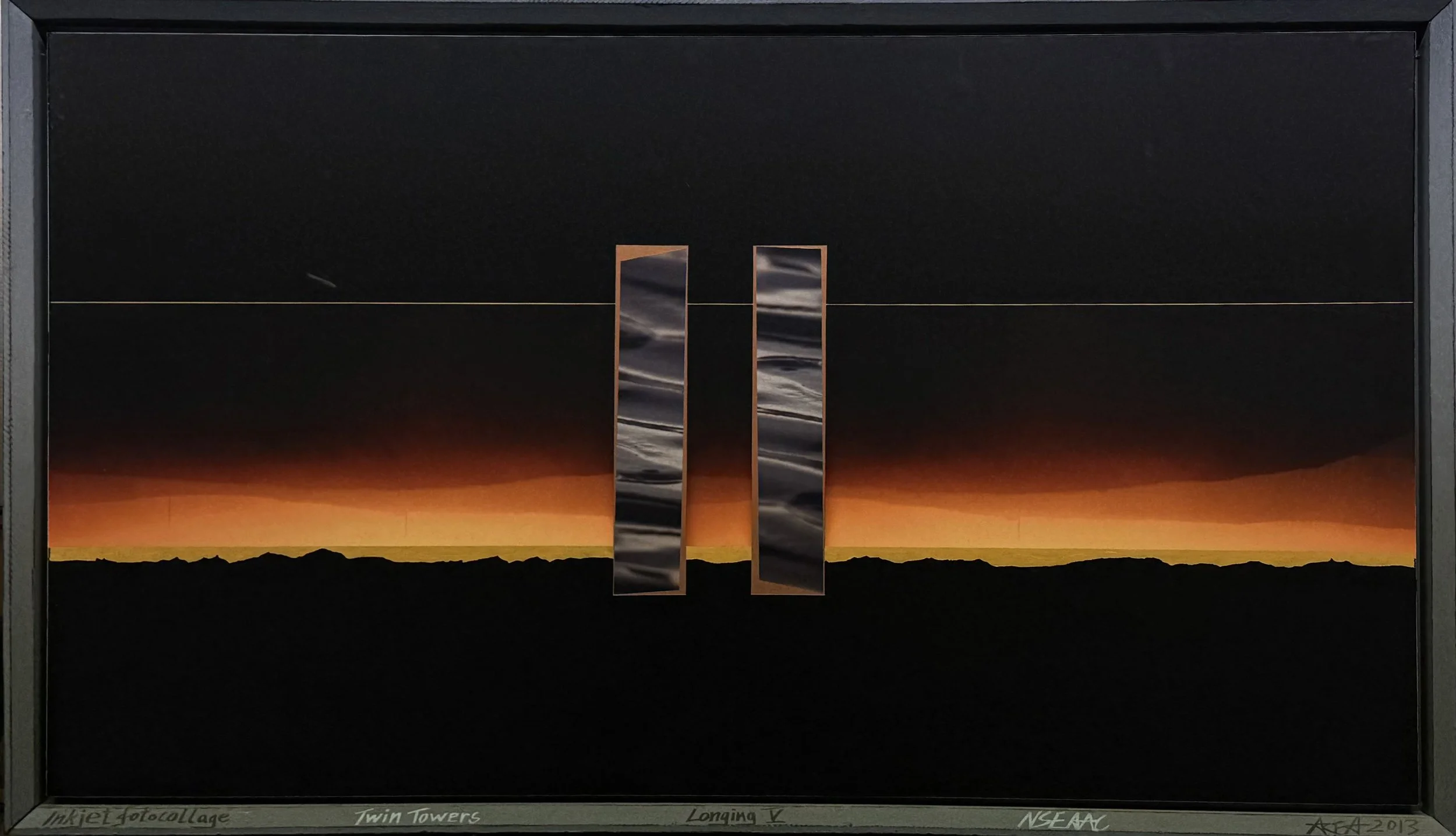 Twin Towers/Longing V av Are Andreassen, 2013, fotocollage og akryl, H 123 x B 210 cm, startpris kr. 75.000