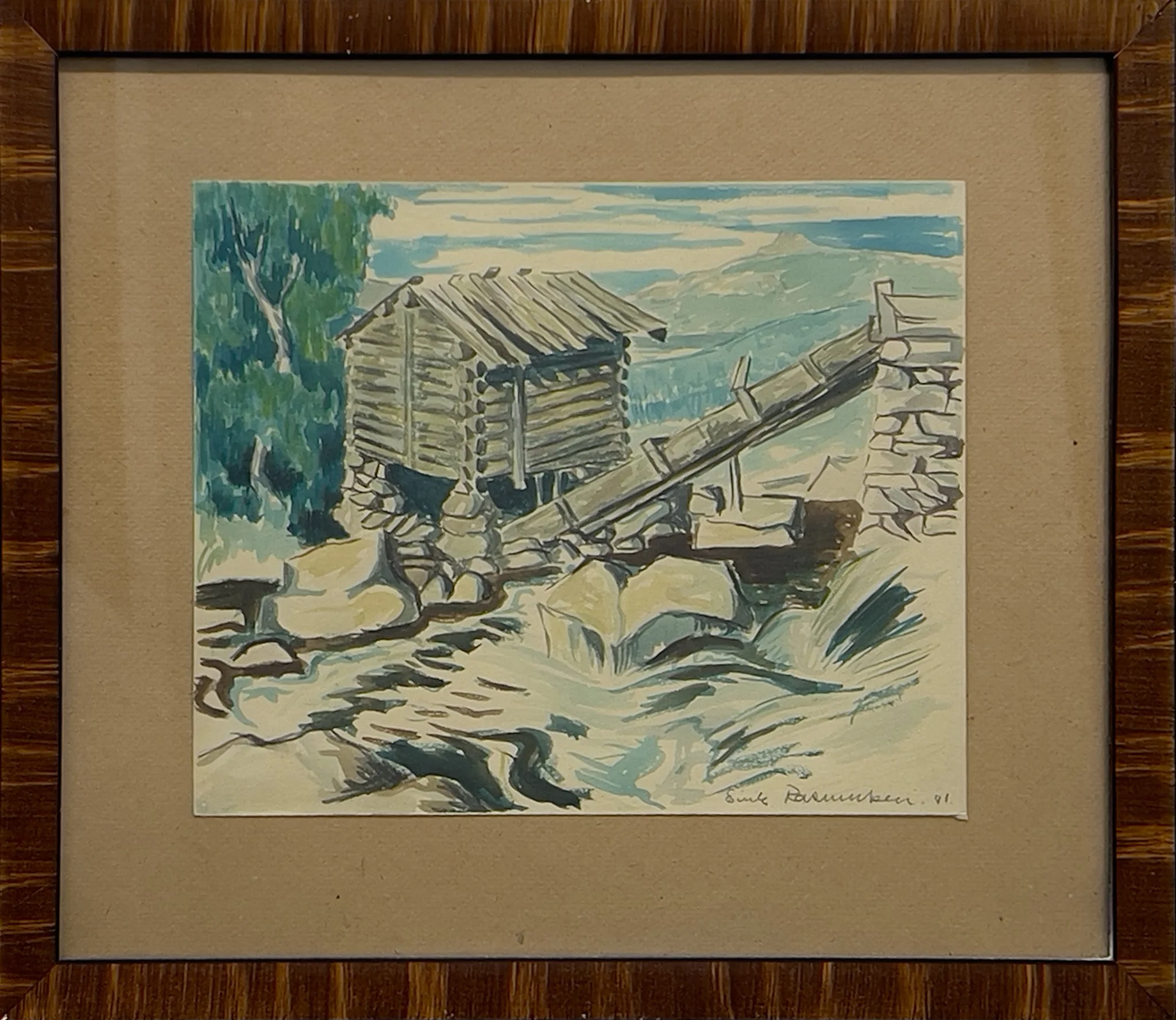 Uten tittel av Eirik Rasmussen (1913-1997), H 39 x B 45 cm, 1941, akvarell, startpris kr. 800