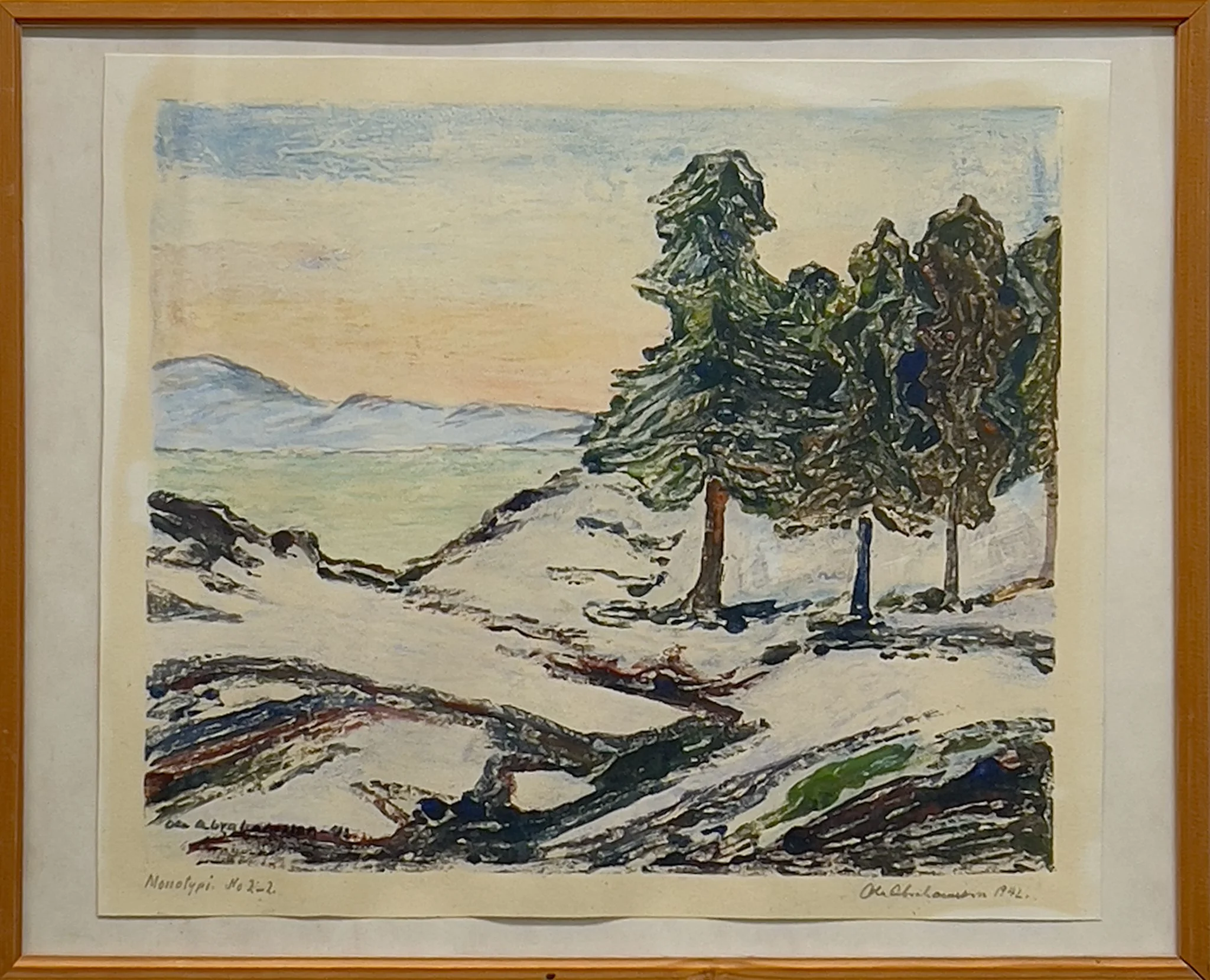 Uten tittel av Ola Abrahamsson (1883-1980), 1942, monotypi, H 42,5 x B 52,5 cm, startpris kr. 1500