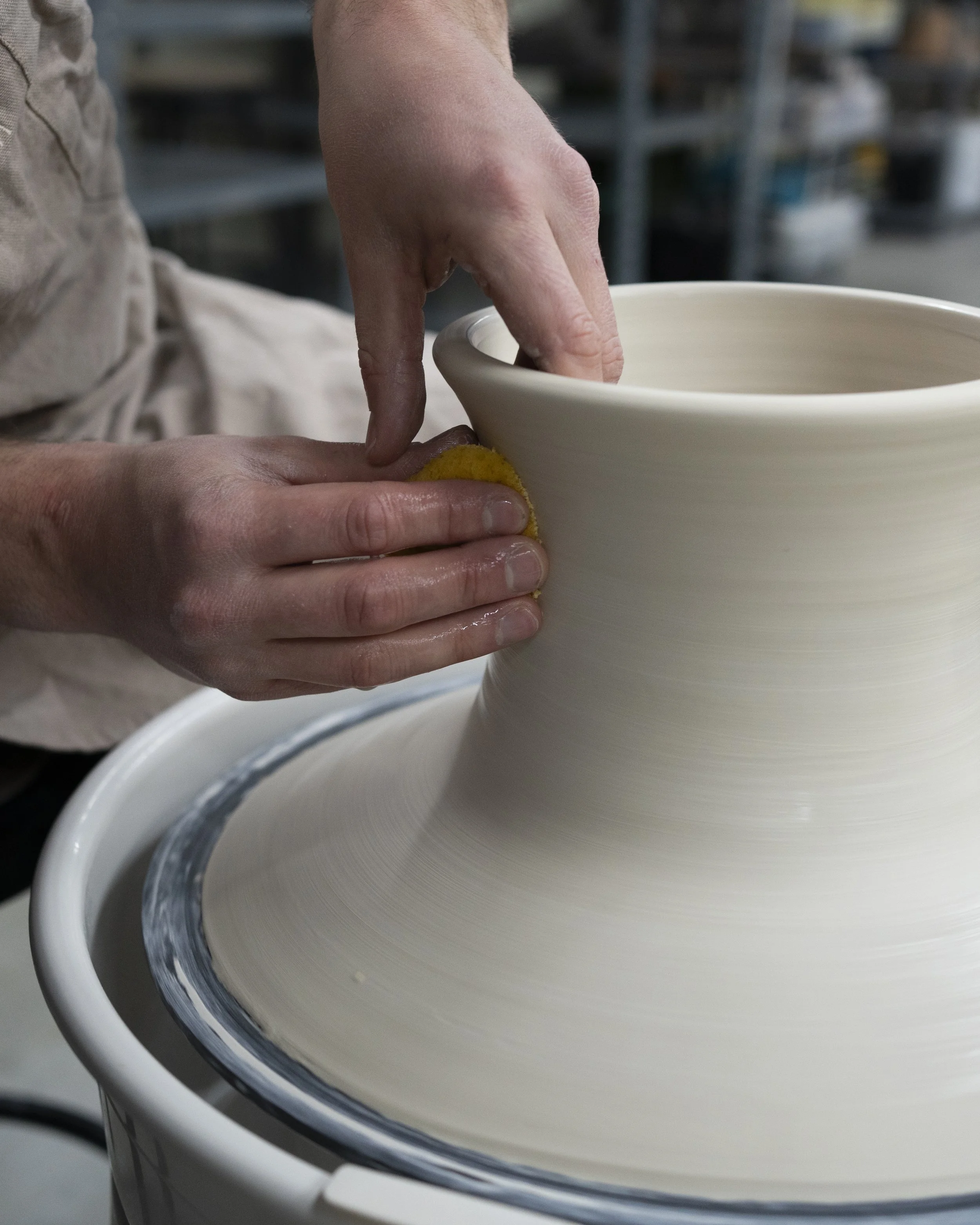 Jasper finishes the neck for an albarello.