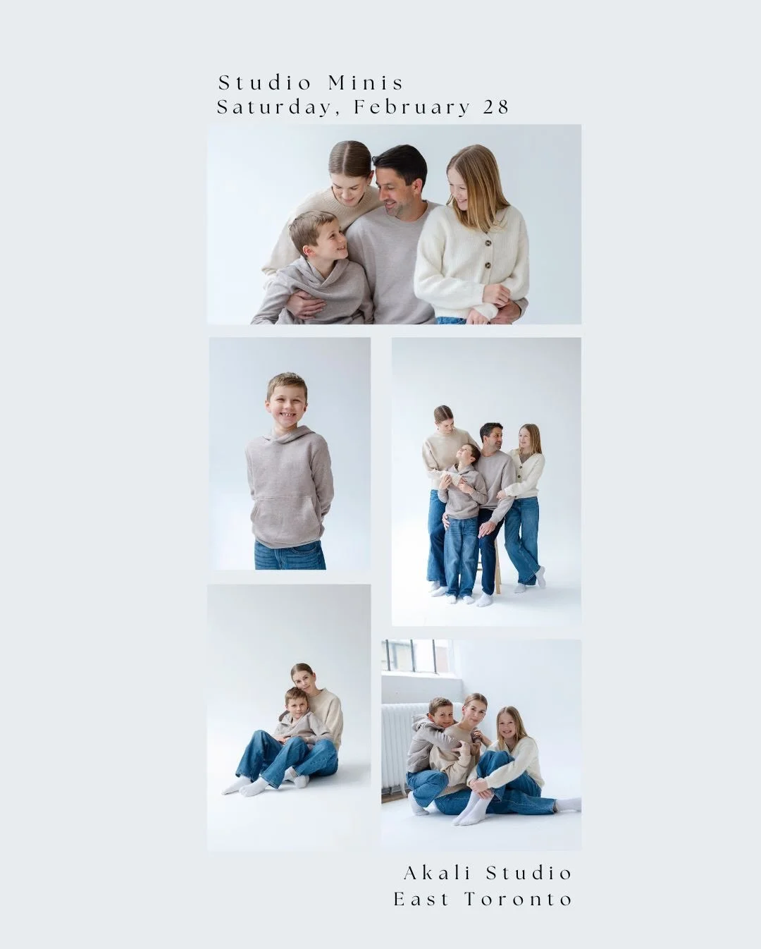 Studio Mini(malist) Sessions

These in-studio family mini sessions are designed for families who appreciate simplicity.  With a neutral backdrop and soft light, the focus stays where it belongs&mdash;on connection, emotion, and the small moments that